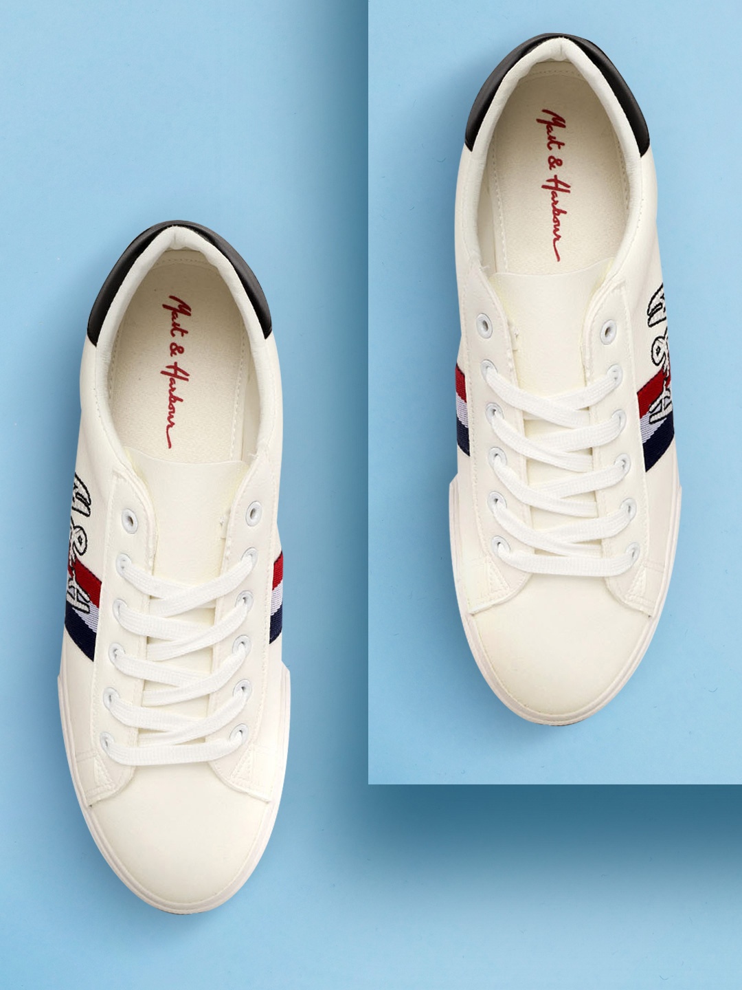 

Mast & Harbour Men White Solid Sneakers With Embroidered Detail