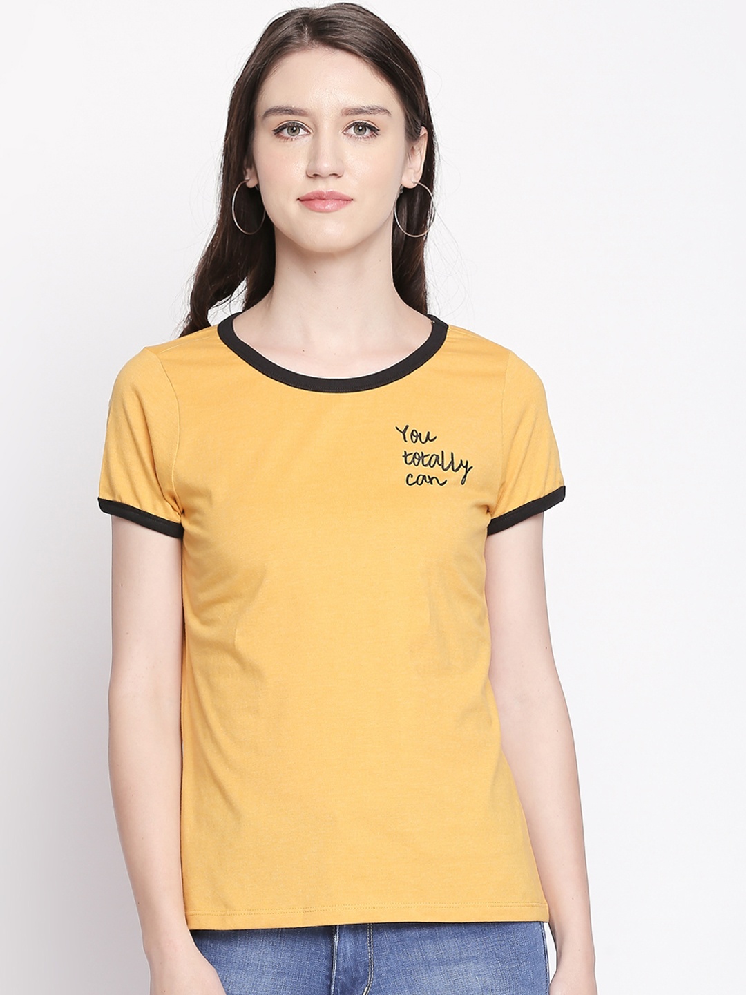 

Honey by Pantaloons Women Yellow Solid Round Neck T-shirt