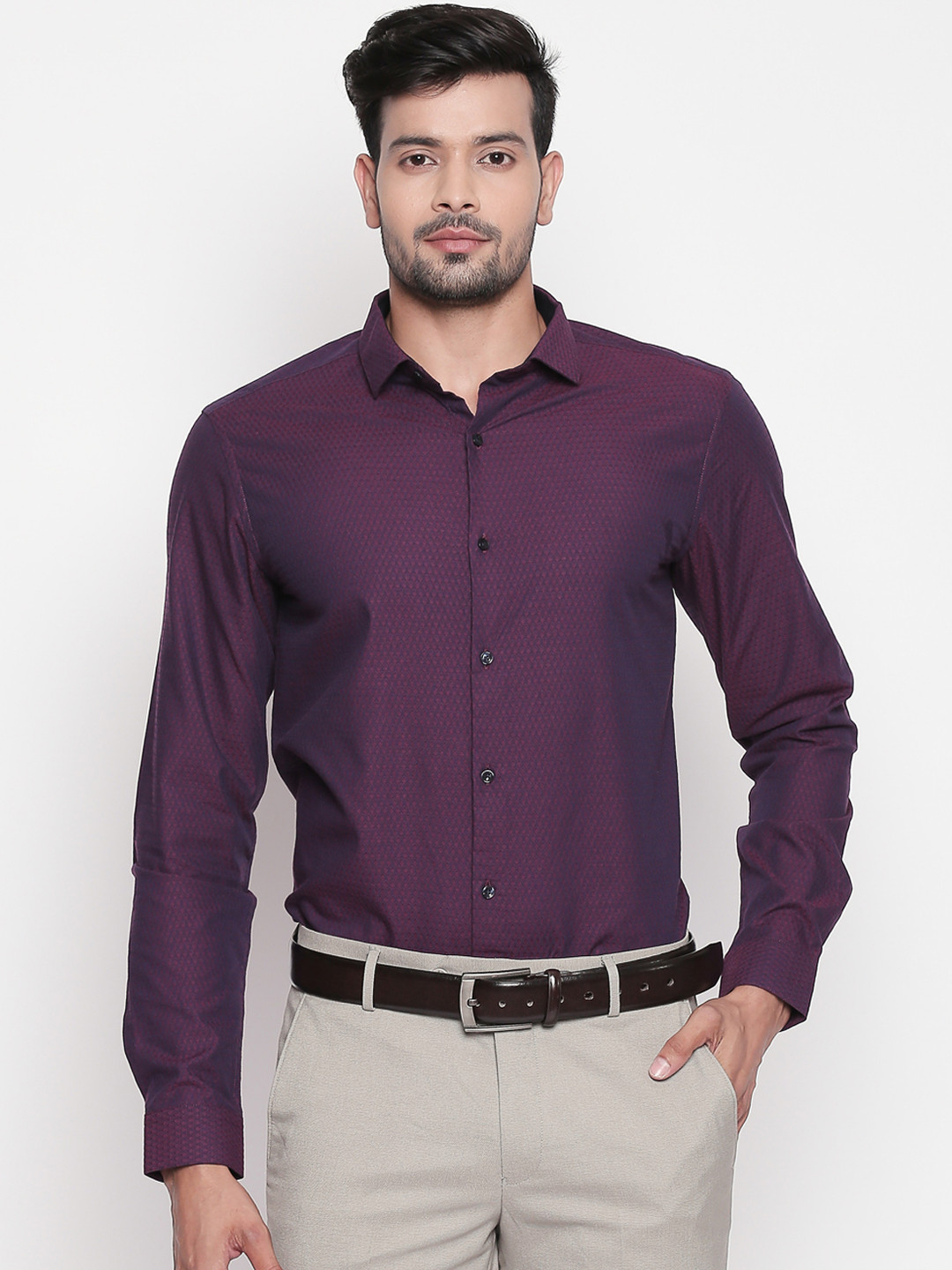 

RICHARD PARKER by Pantaloons Men Purple Slim Fit Self Design Party Shirt