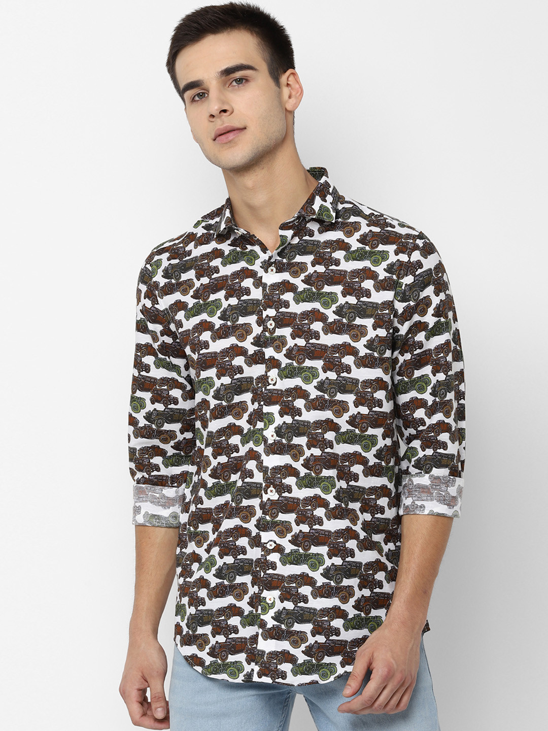 

SIMON CARTER LONDON Men White & Green Slim Fit Printed Casual Shirt
