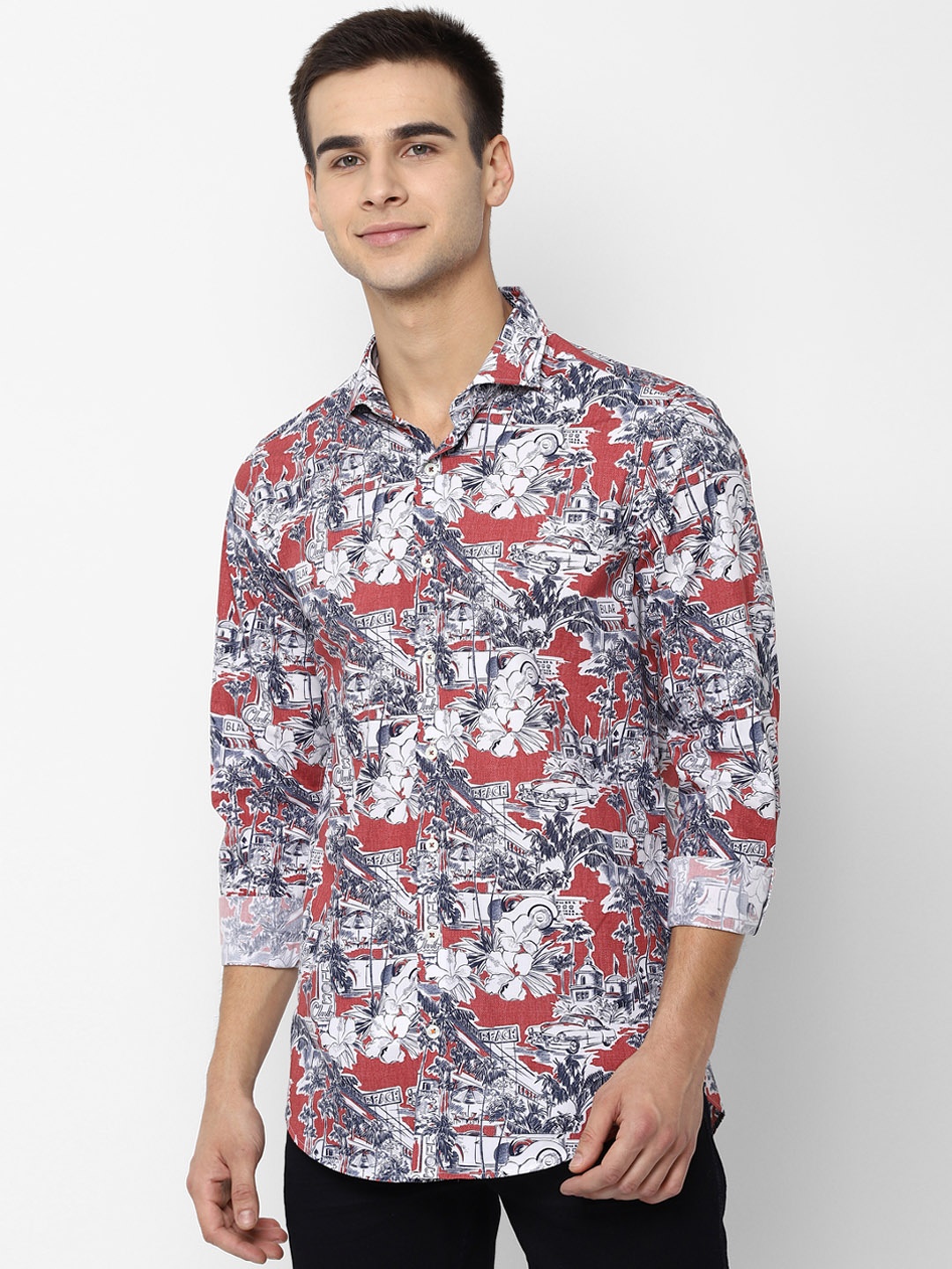 

SIMON CARTER LONDON Men Maroon & White Slim Fit Printed Casual Shirt