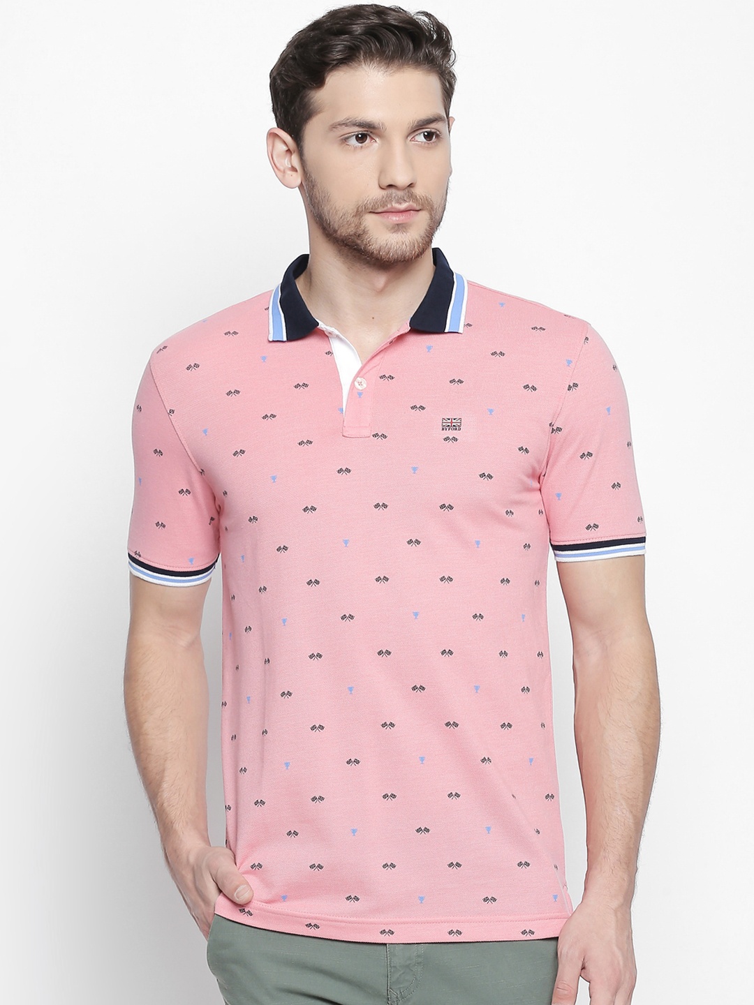 

BYFORD by Pantaloons Men Pink Printed Polo Collar T-shirt