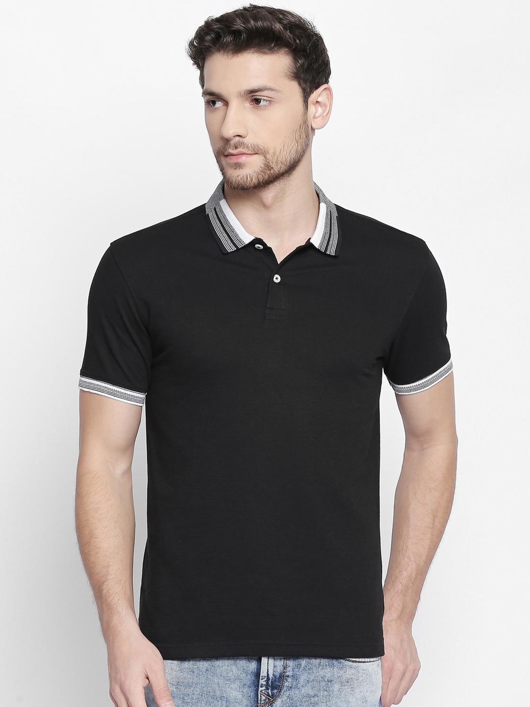 

BYFORD by Pantaloons Men Black Solid Polo Collar T-shirt