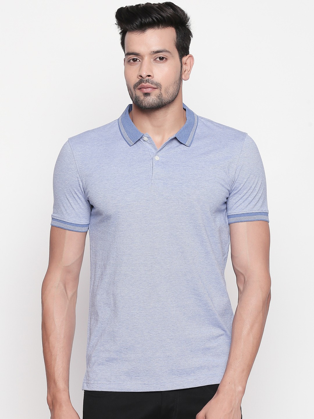 

BYFORD by Pantaloons Men Blue Slim Fit Solid Polo Collar T-shirt