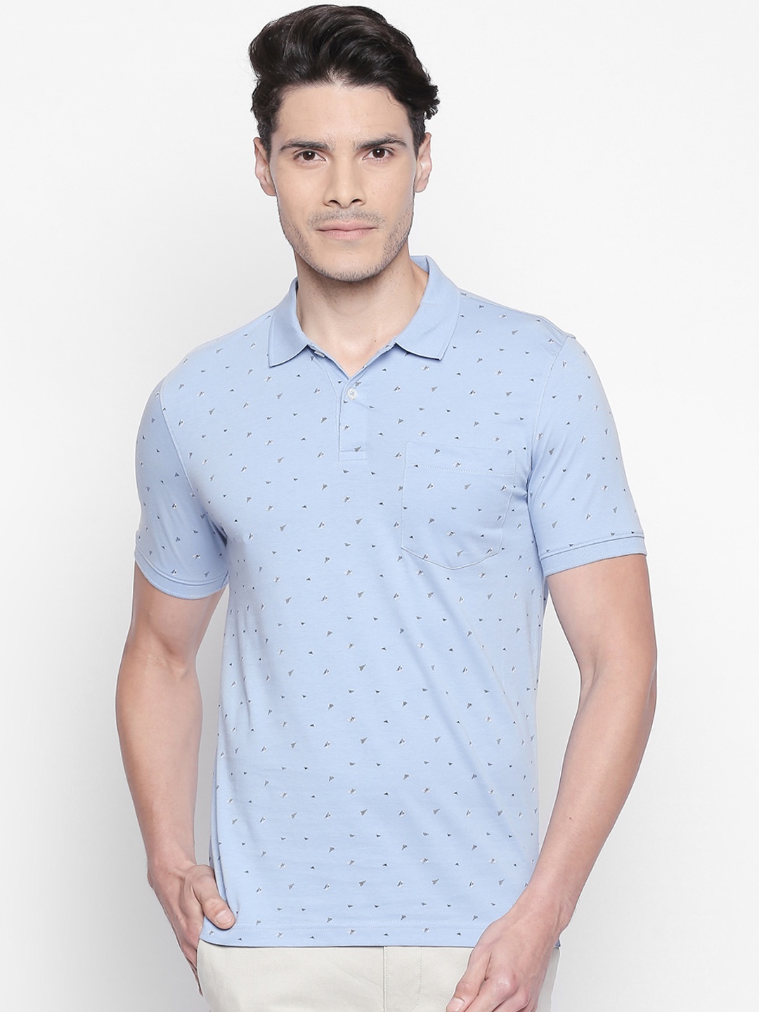 

BYFORD by Pantaloons Men Blue Printed Polo Collar Pure Cotton T-shirt