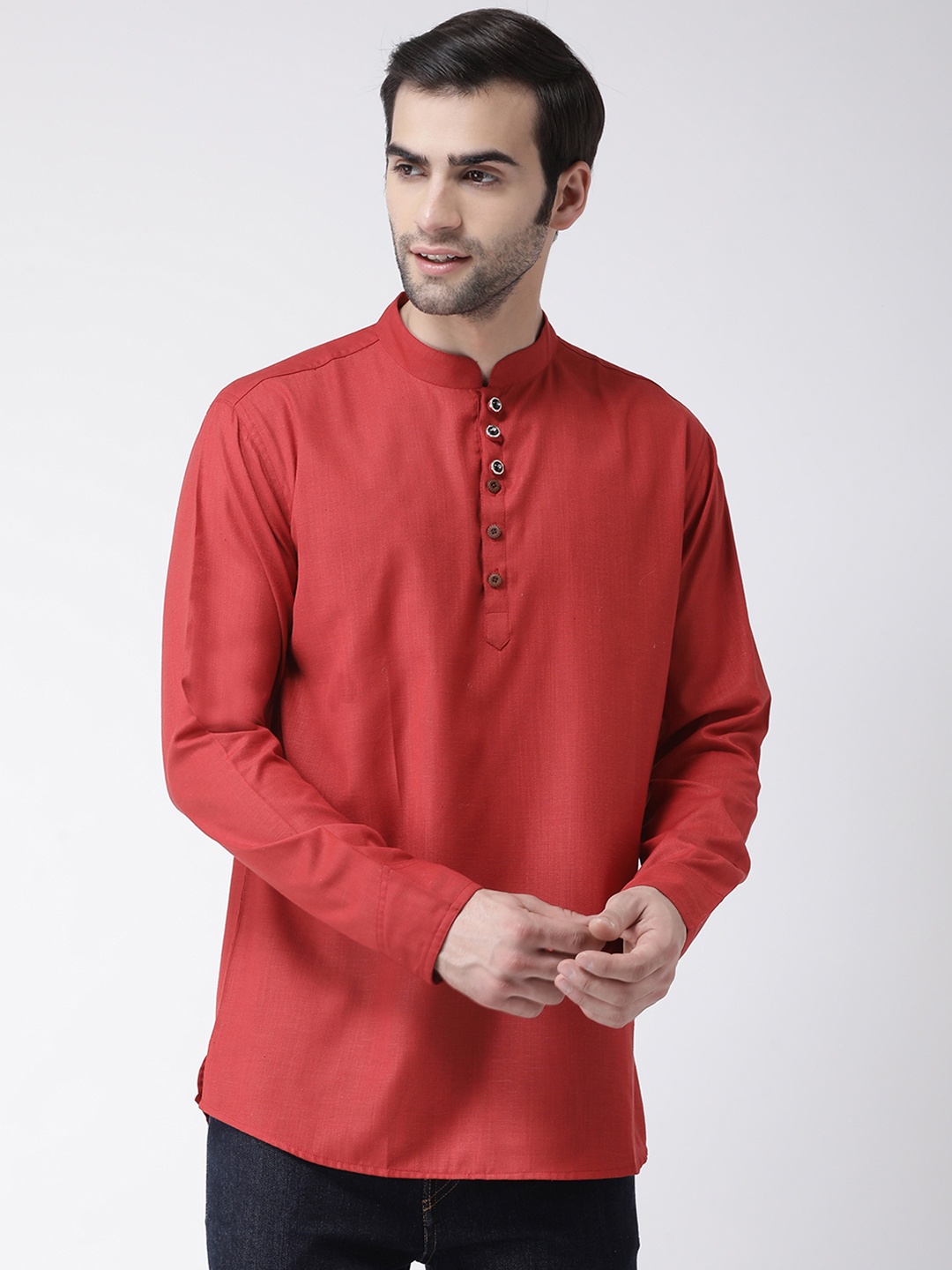 

SG LEMAN Men Maroon Solid Straight Kurta