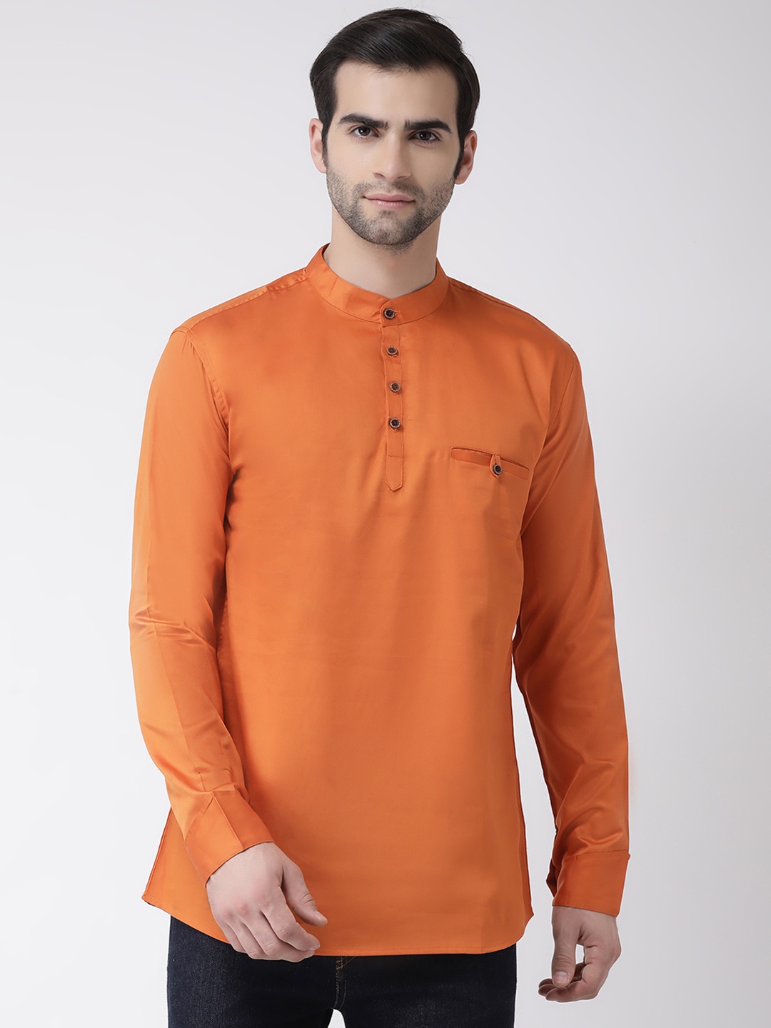 

SG LEMAN Men Orange Solid Straight Kurta