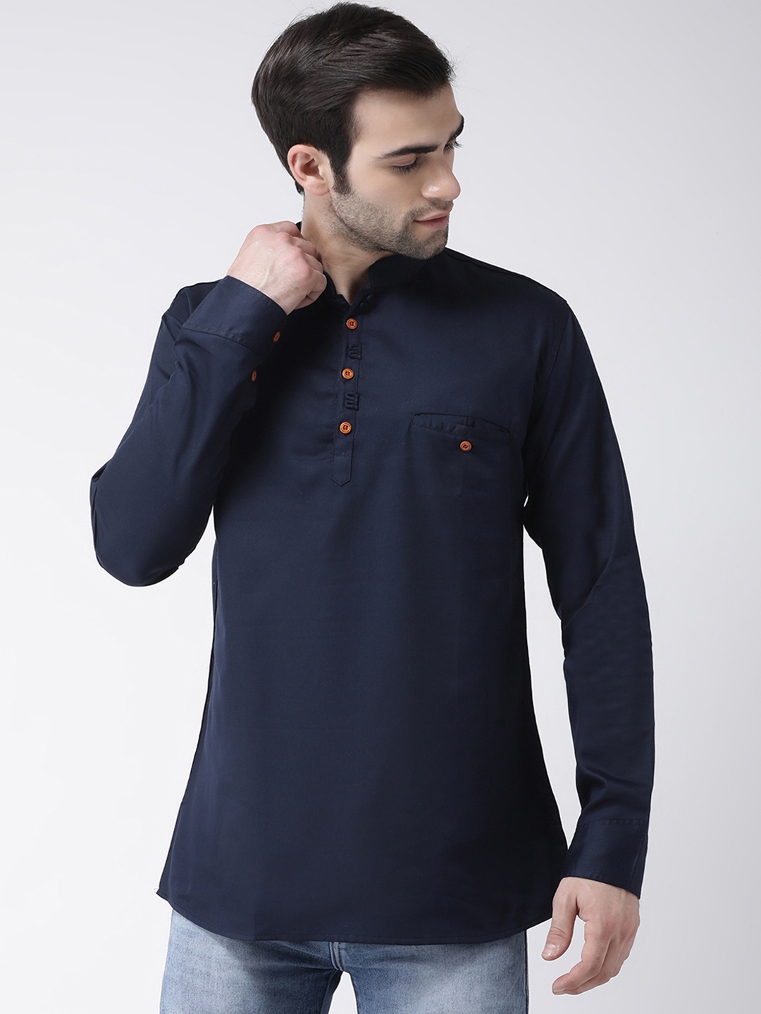 

SG LEMAN Men Navy Blue Solid Straight Kurta
