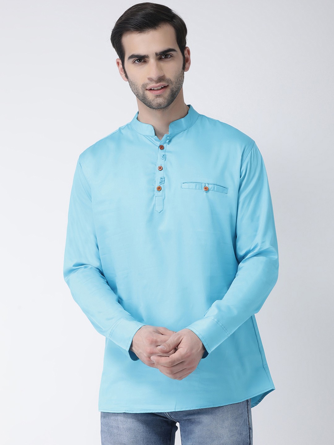 

SG LEMAN Men Turquoise Blue Solid Straight Kurta