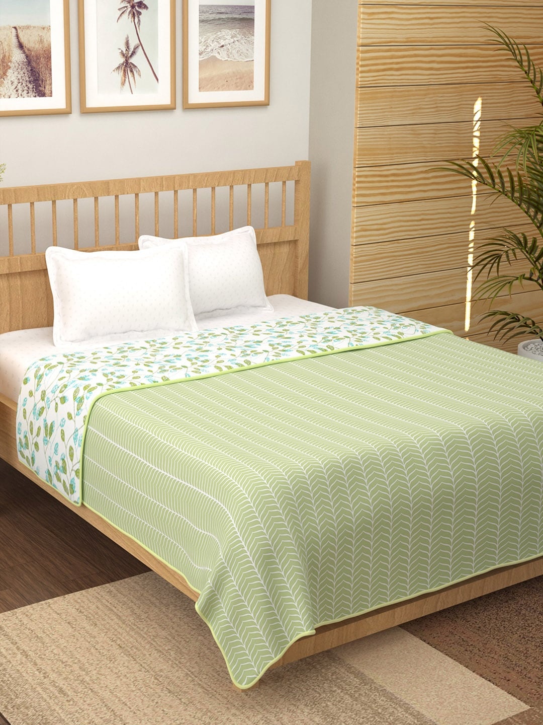 Story@home White & Lime Green Floral Mild Winter 150 GSM Double Bed Dohar