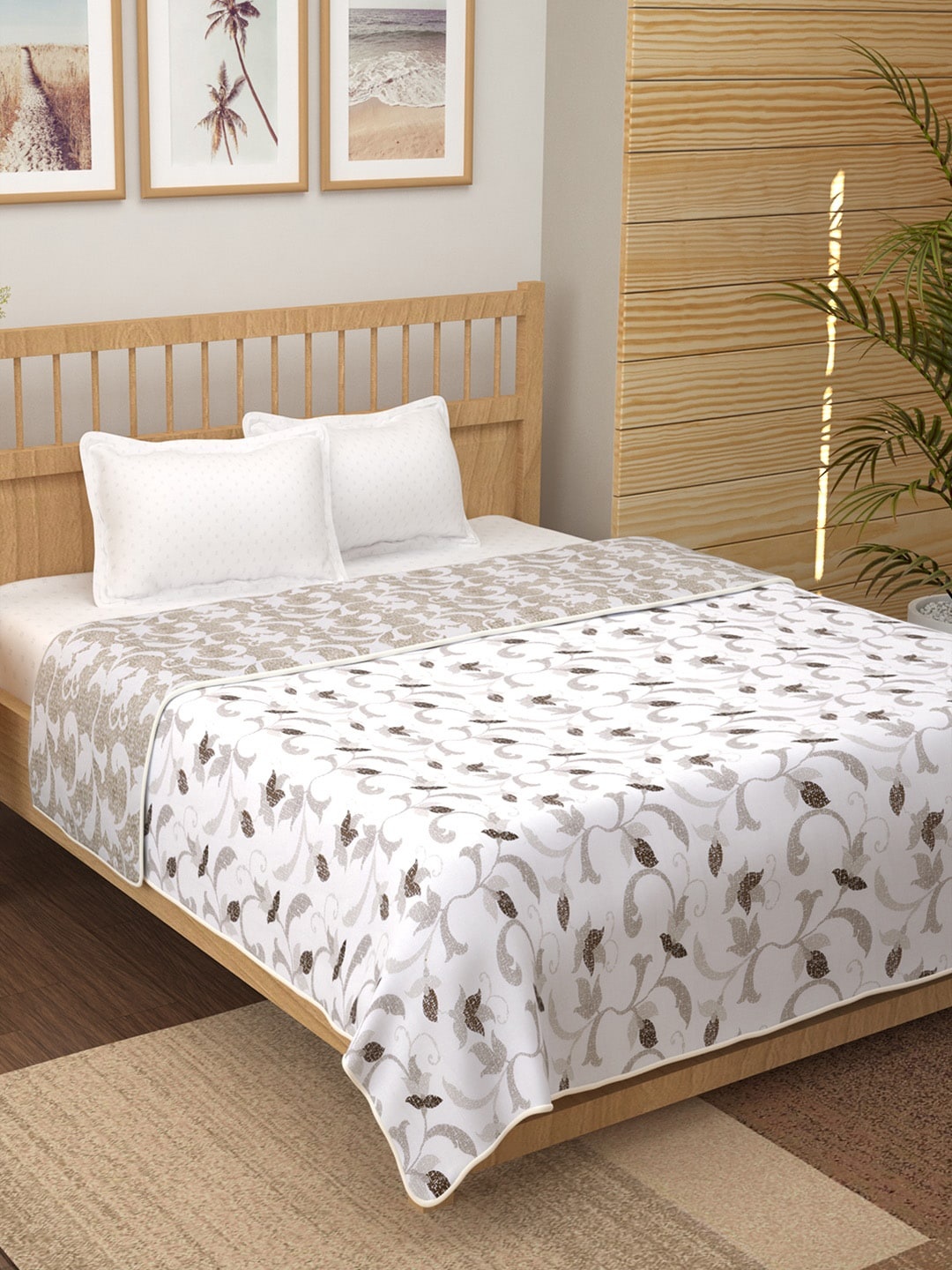 

Story@home White & Brown Floral Mild Winter 150 GSM Double Bed Dohar