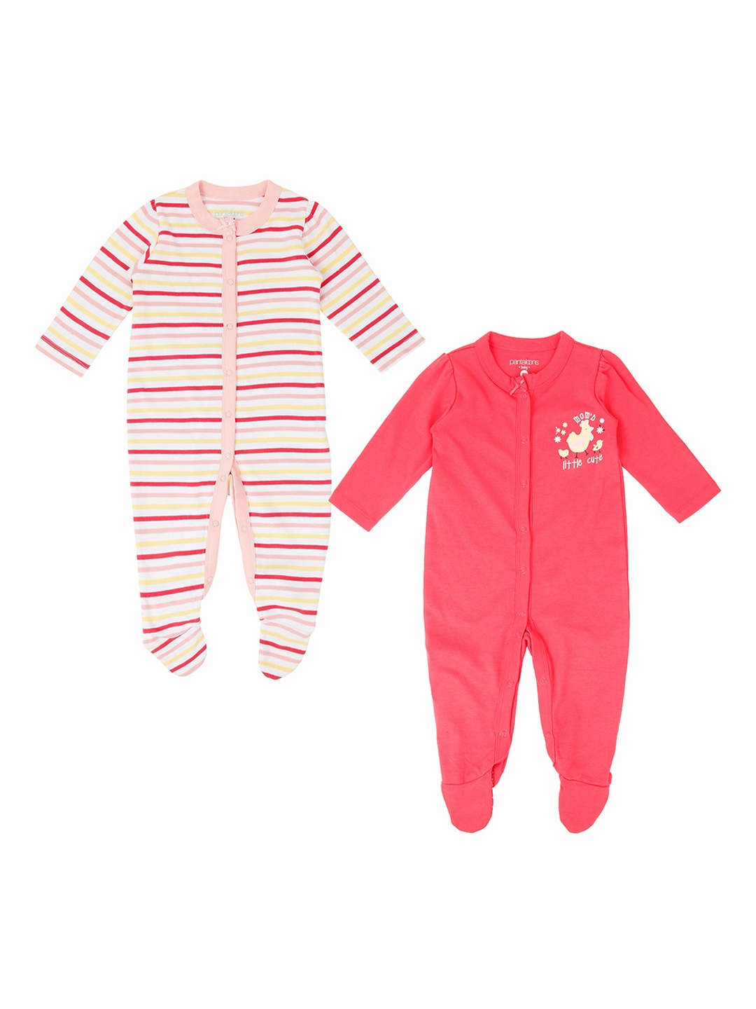 

Pantaloons Baby Girls Pack of 2 Sleepsuits, Coral
