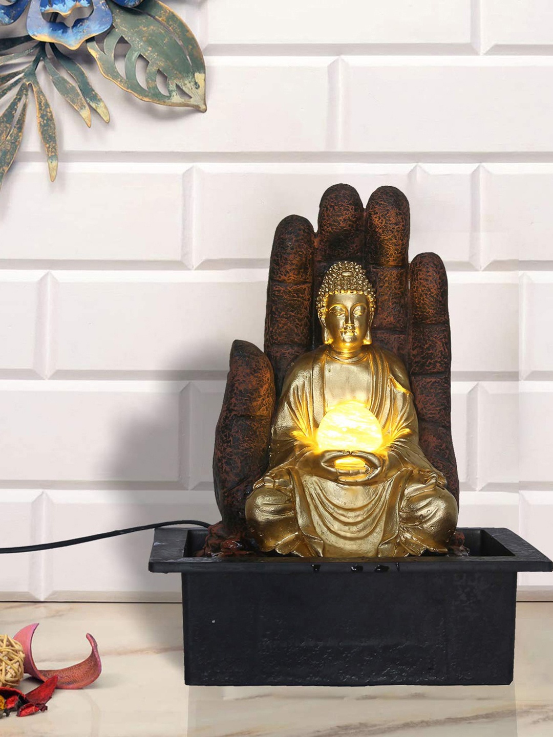 

eCraftIndia Brown & Gold-Toned Power Operated Beautiful Meditating Buddha Water Fountain