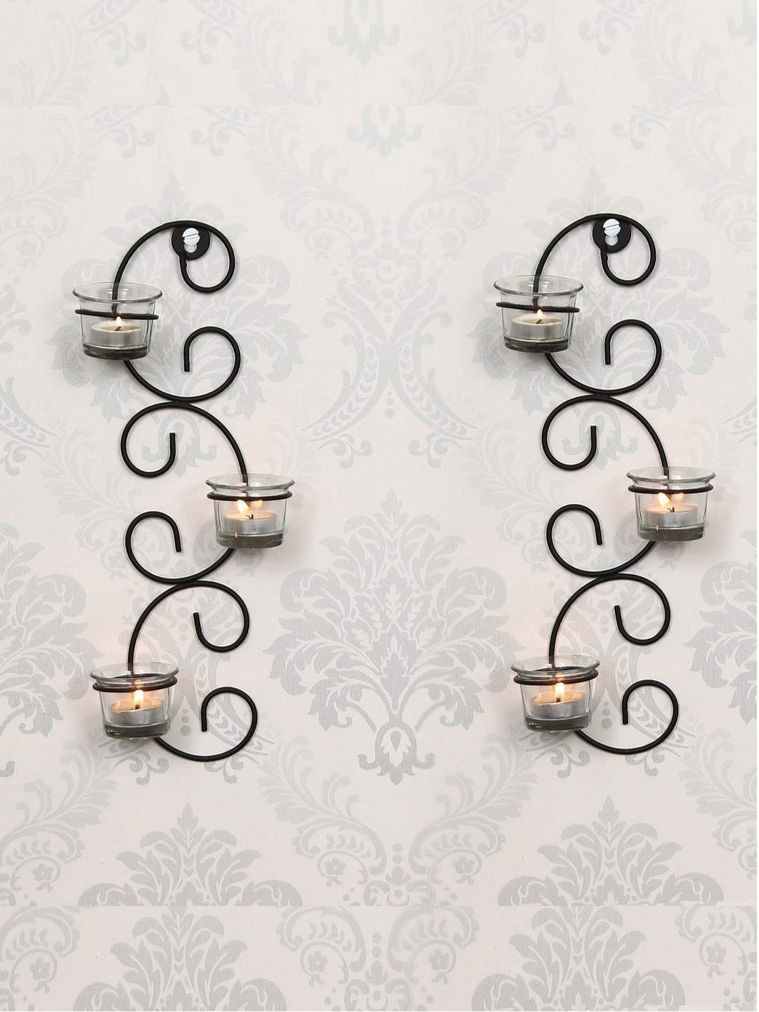 

eCraftIndia Set of 2 Wall Sconces With 6 Glass Cup Tea Light Holders, Brown