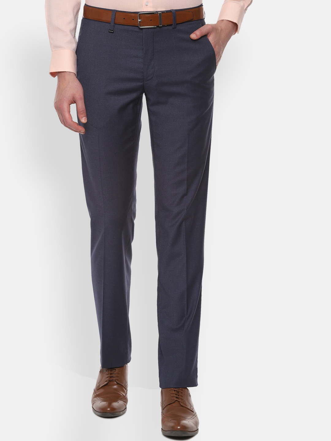 

Van Heusen Men Navy Blue Slim Fit Solid Formal Trousers