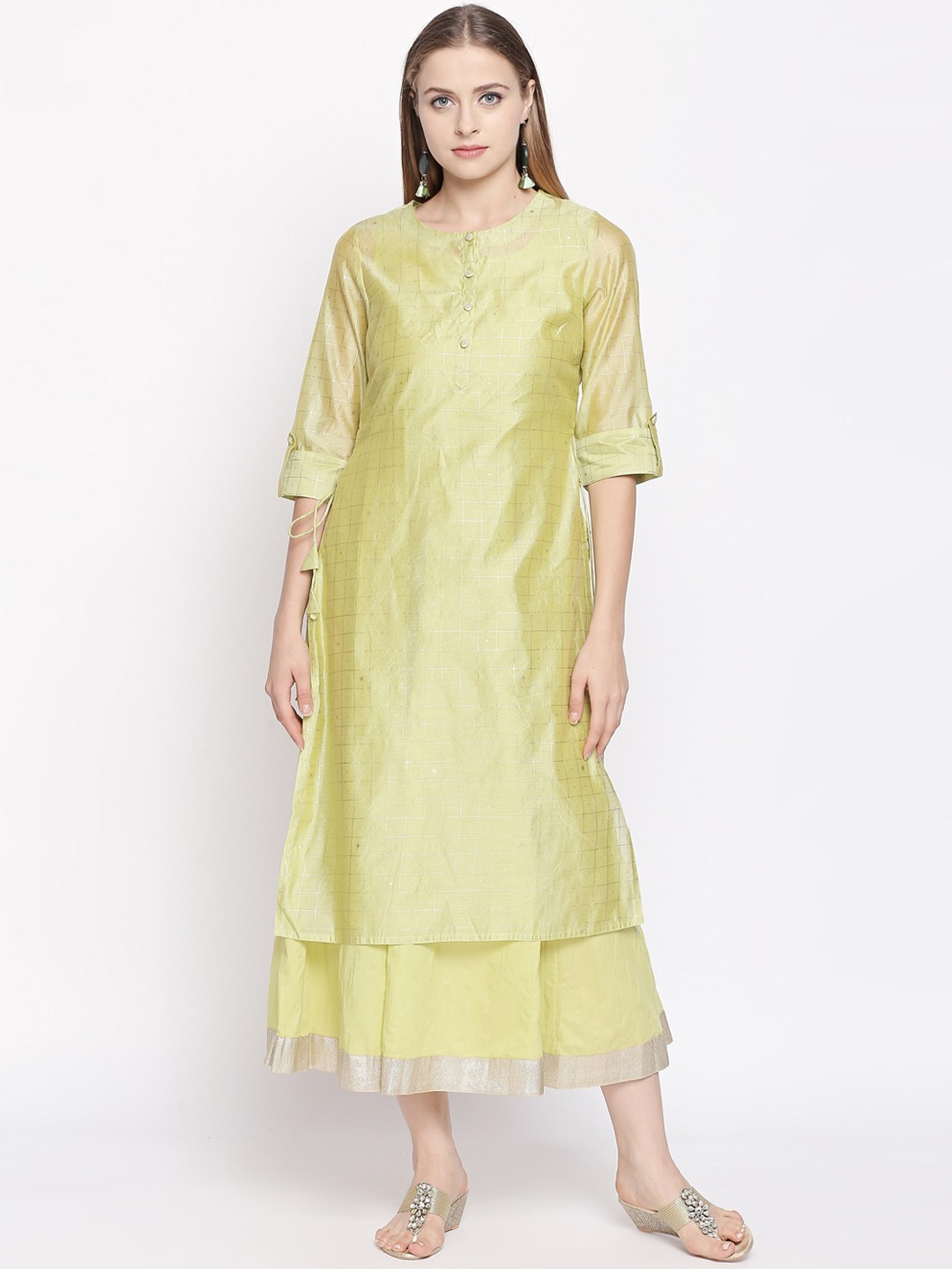 

RANGMANCH BY PANTALOONS Women Green Checked Straight Kurta