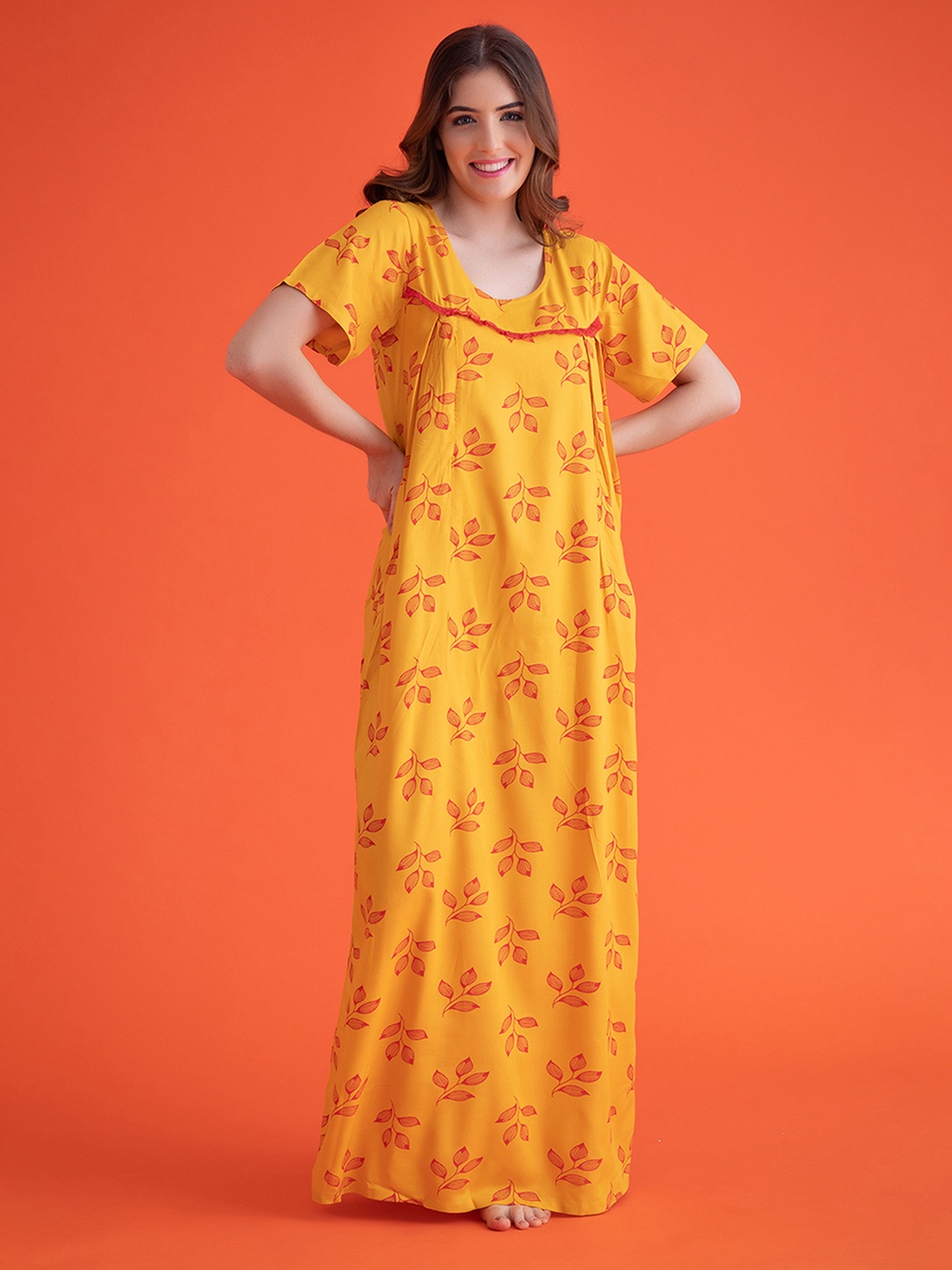 

Clovia Women Yellow & Red Printed Nightdress NS1111P023