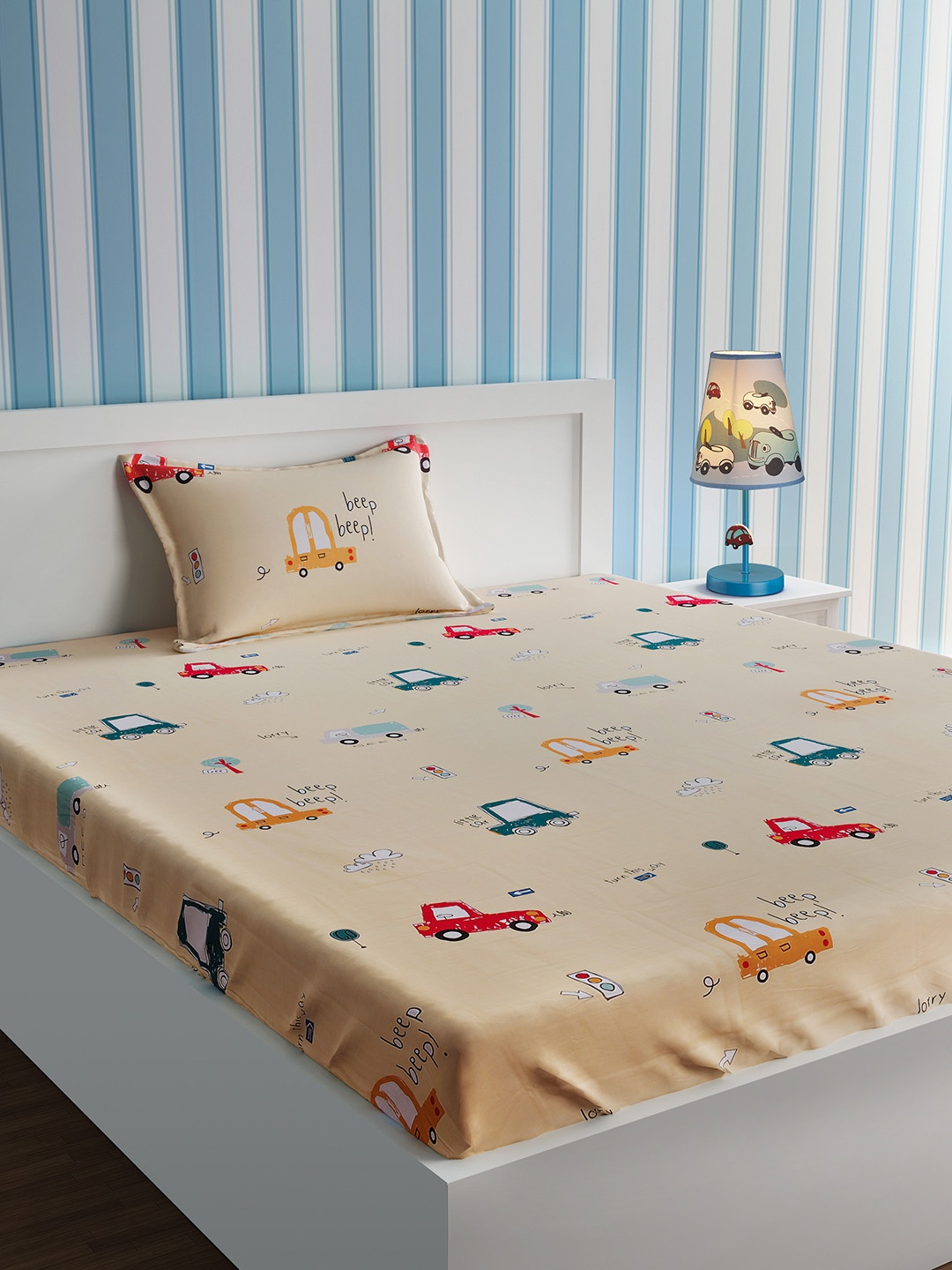 

URBAN DREAM Kids Yellow Printed 210 TC Single Bedsheet With One Pillowcover