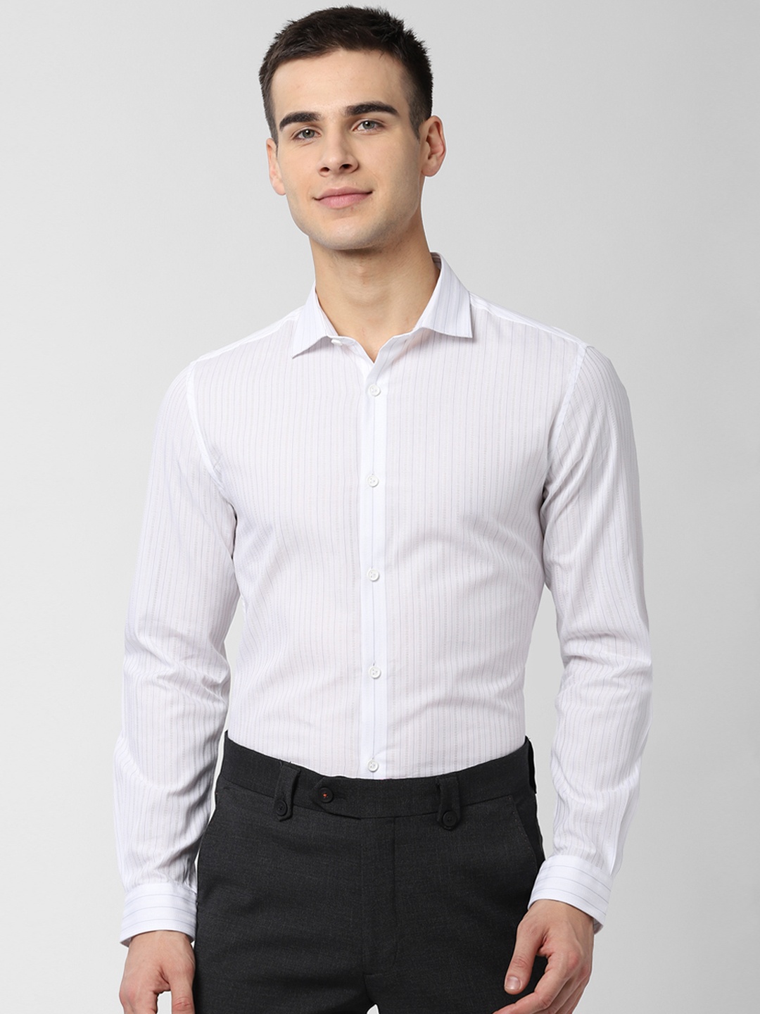 

Peter England Men White & Brown Regular Fit Striped Formal Shirt