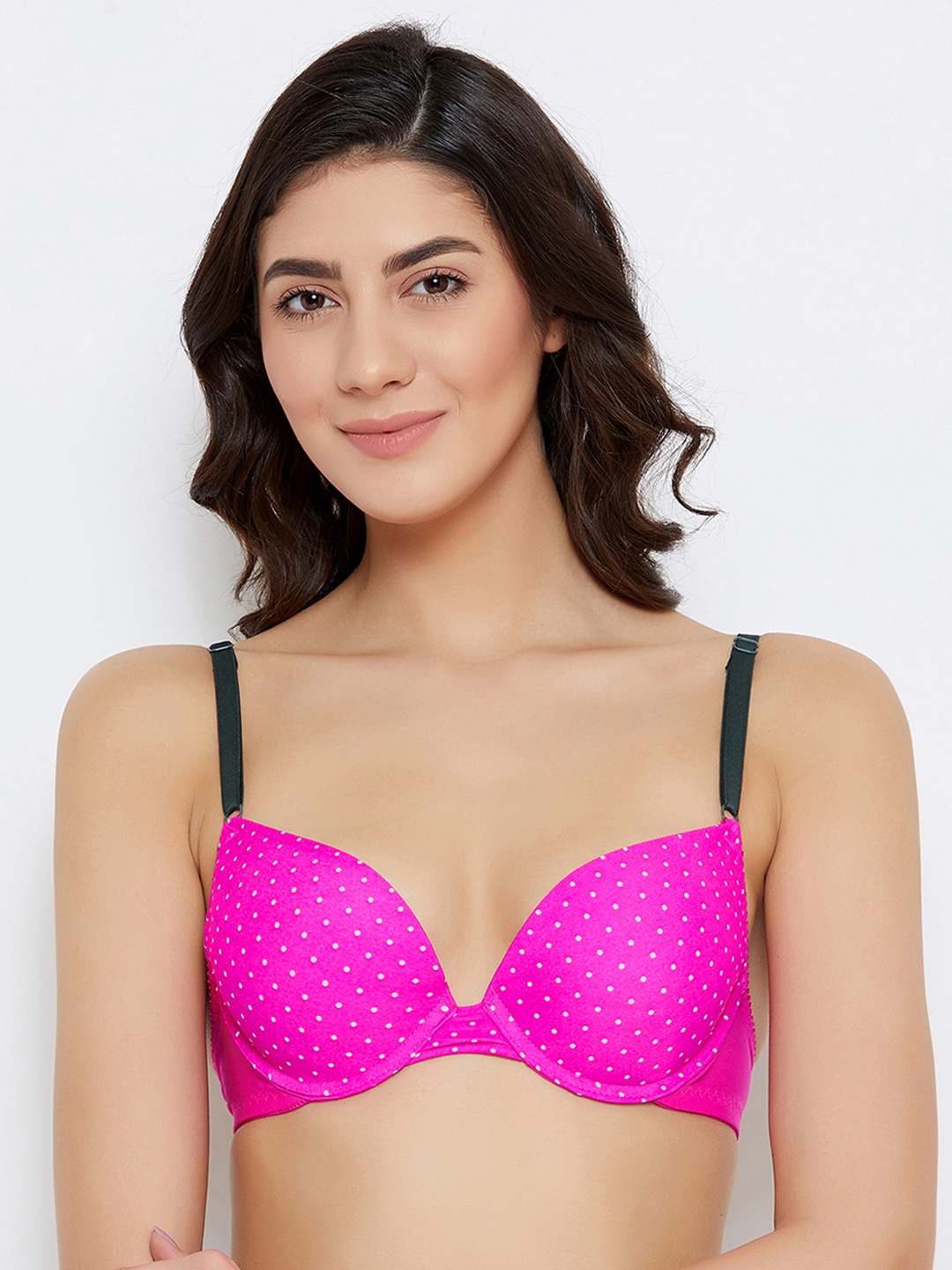 

Clovia Pink & White Printed Underwired Heavily Padded Push-Up Bra