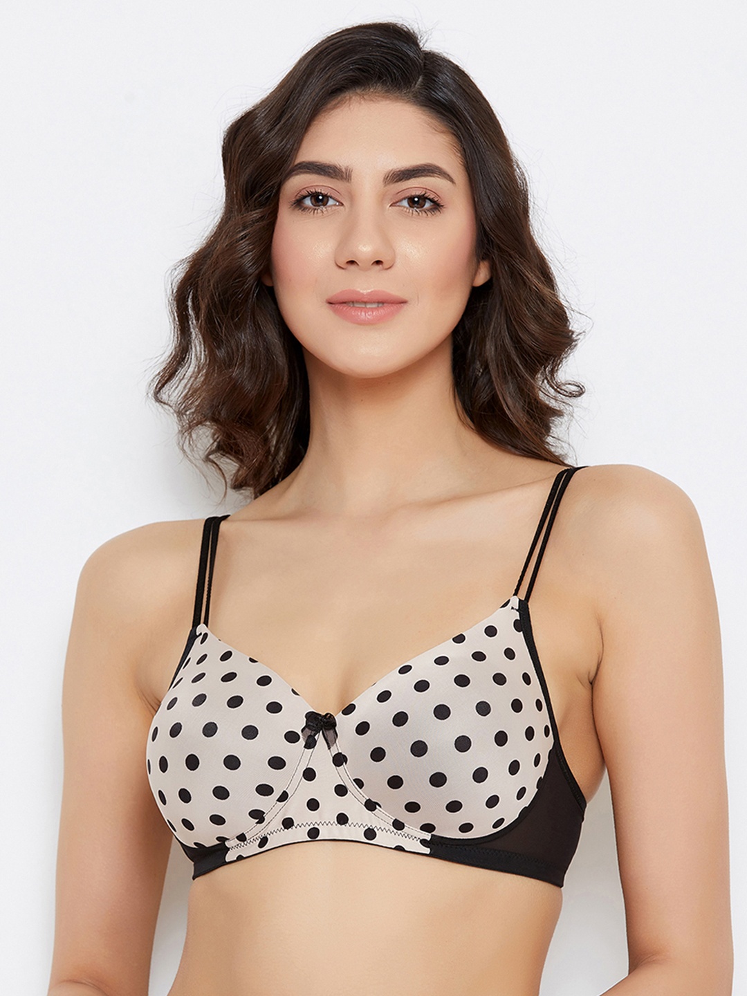 

Clovia Beige & Black Printed Non-Wired Lightly Padded T-shirt Bra