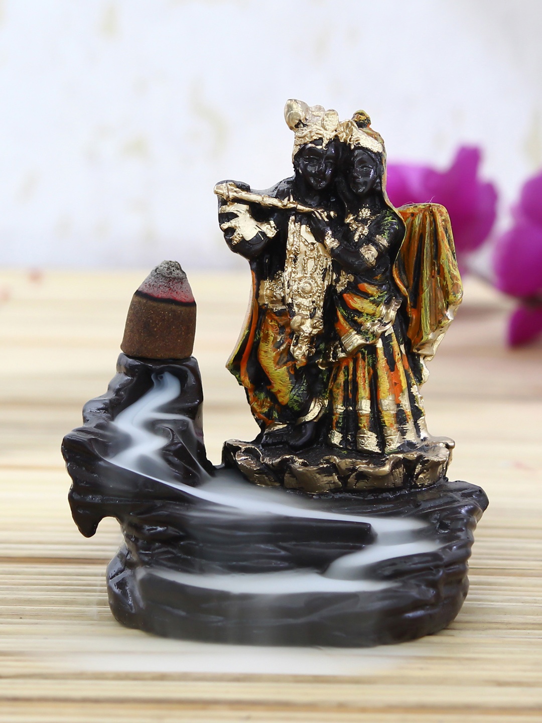 

eCraftIndia Black & Golden Krishna & Radha Smoke Fountain with 10 Backflow Cone Showpiece