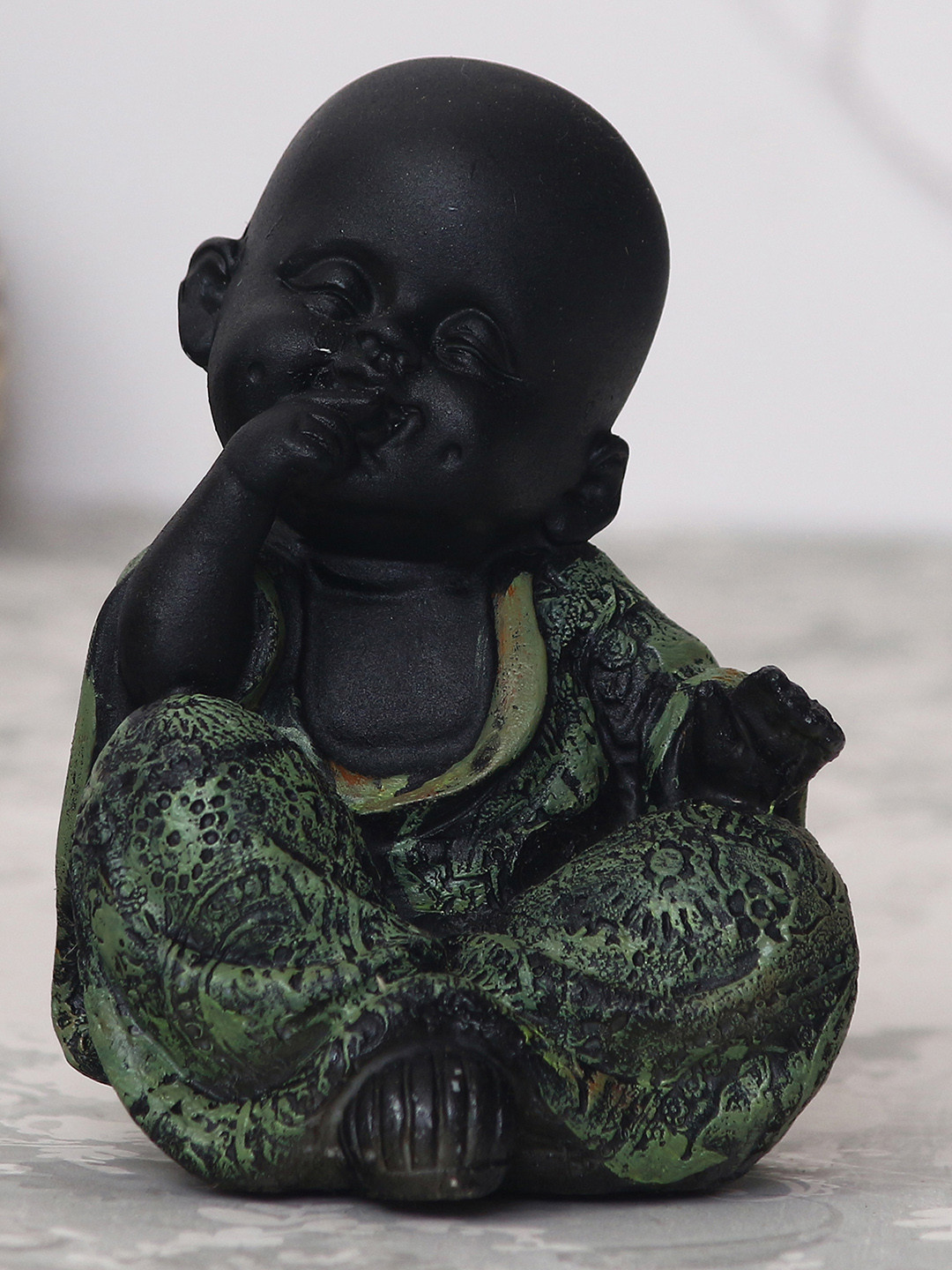 

eCraftIndia Black & Green Handcrafted Decorative Monk Buddha Showpiece