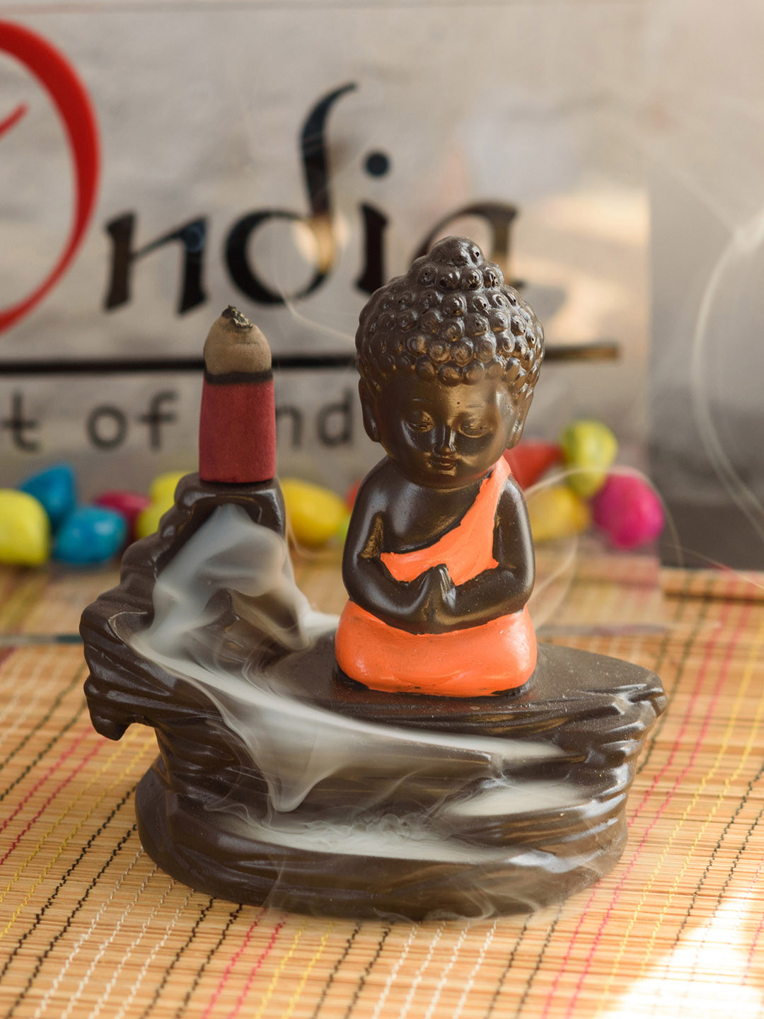 

eCraftIndia Coffee Brown Monk Buddha Smoke Fountain with 10 Backflow Cone Showpiece