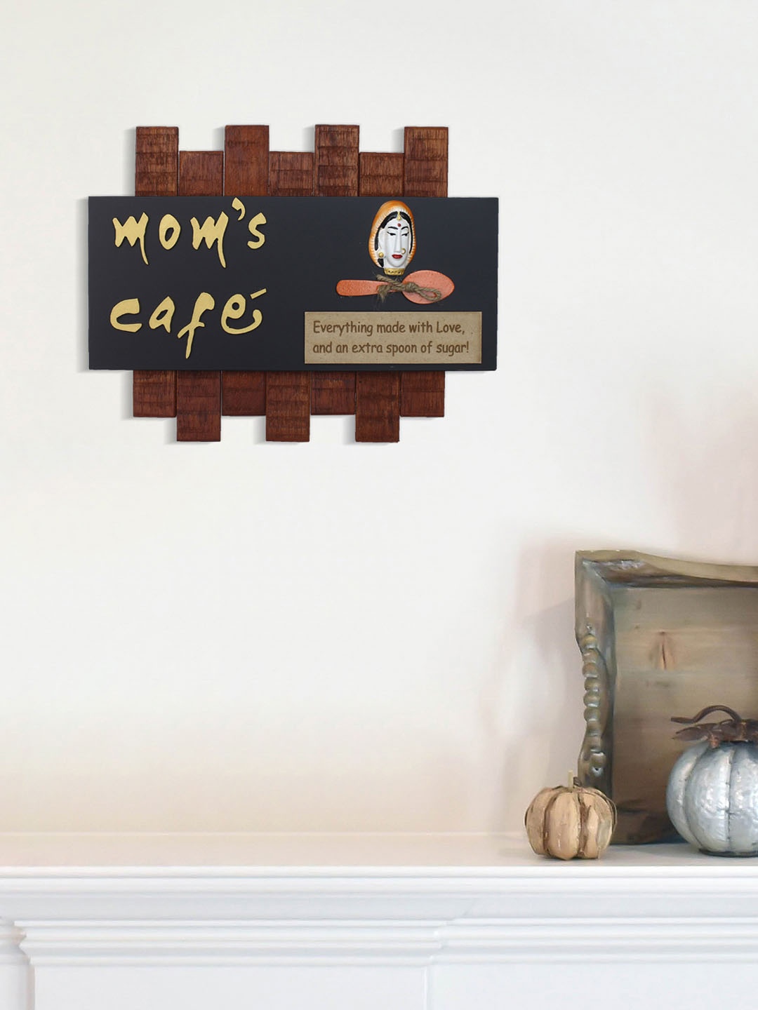 eCraftIndia Brown & Black Wooden Mom's Cafe Wall Decor