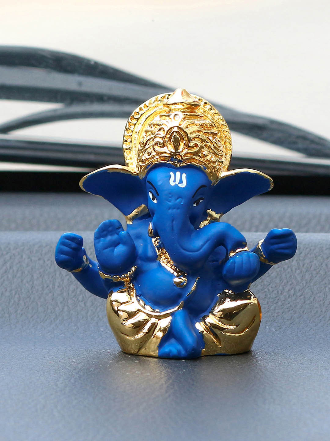 

eCraftIndia Blue & Gold-Toned Handcrafted Lord Ganesha Idol
