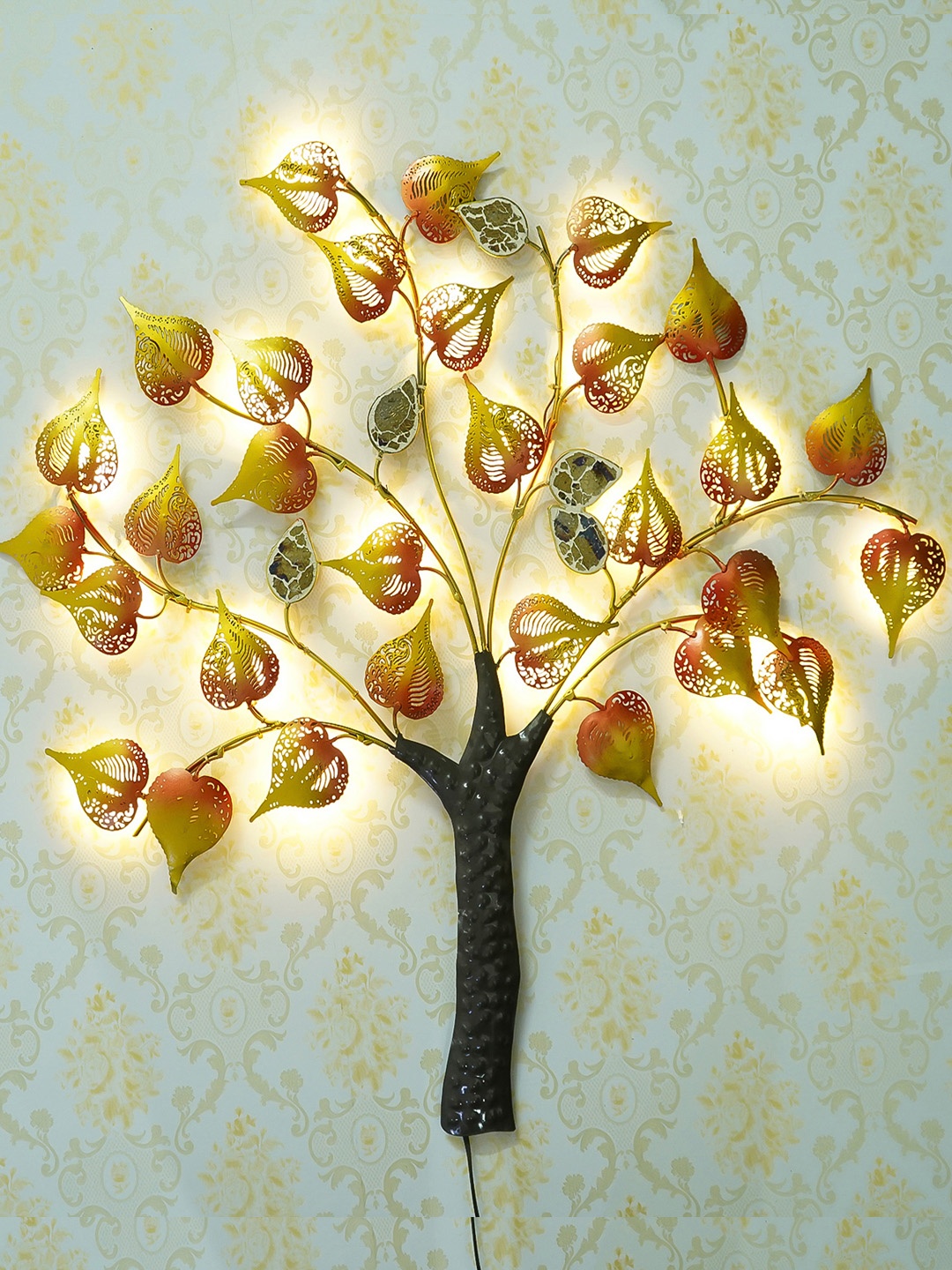 

eCraftIndia Yellow & Black Handcrafted Tree with LED Lights Wall Decor