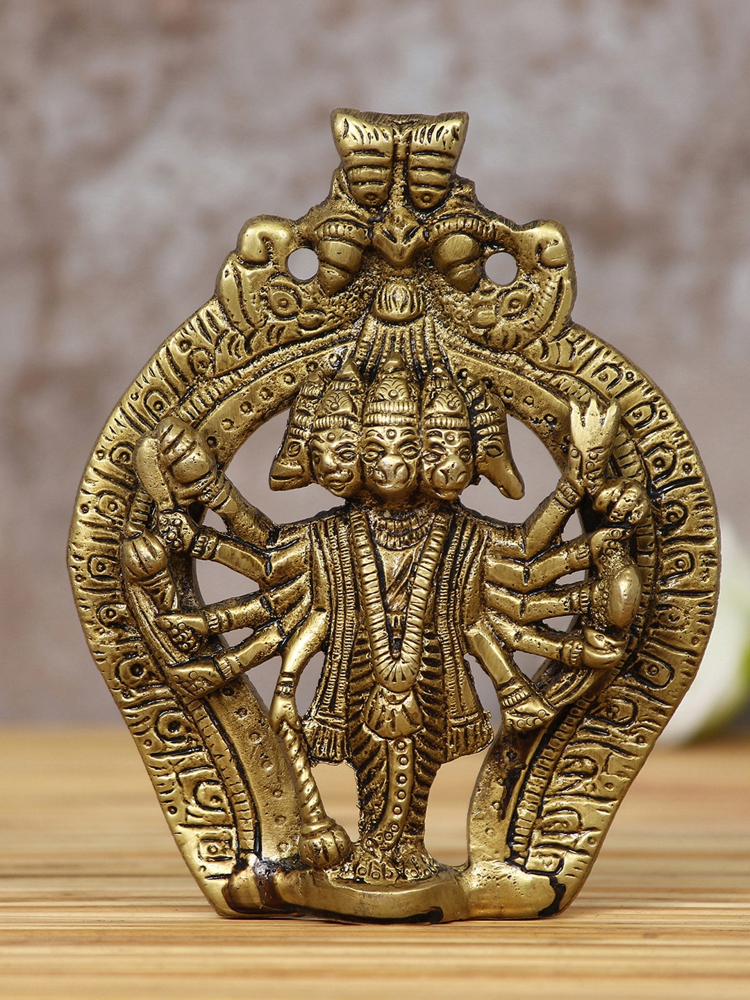 

eCraftIndia Gold-Toned Handcrafted Panchmukhi Lord Hanuman Showpiece
