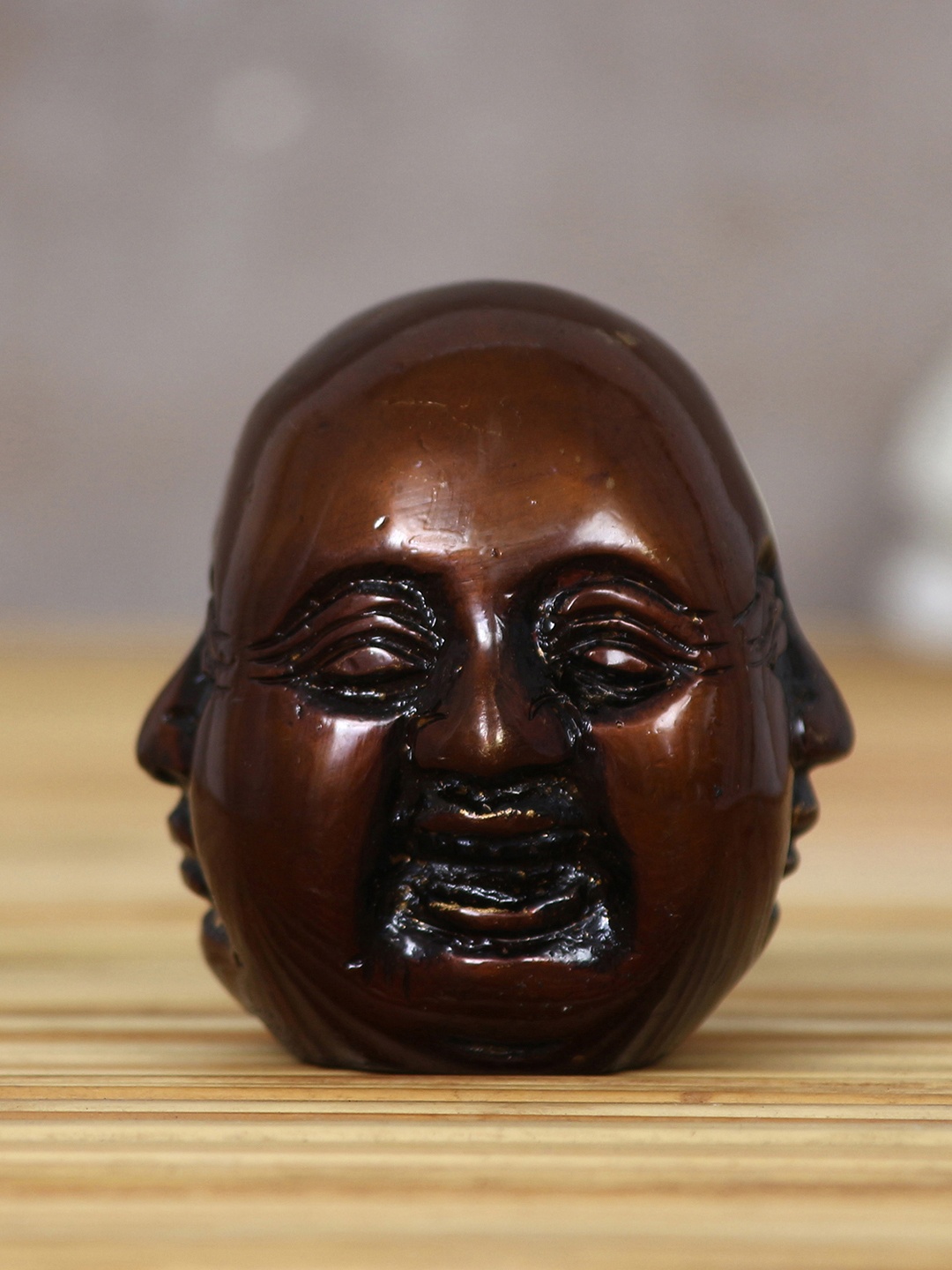 

eCraftIndia Brown Antique Finish 3 Side Laughing Buddha Face Showpiece