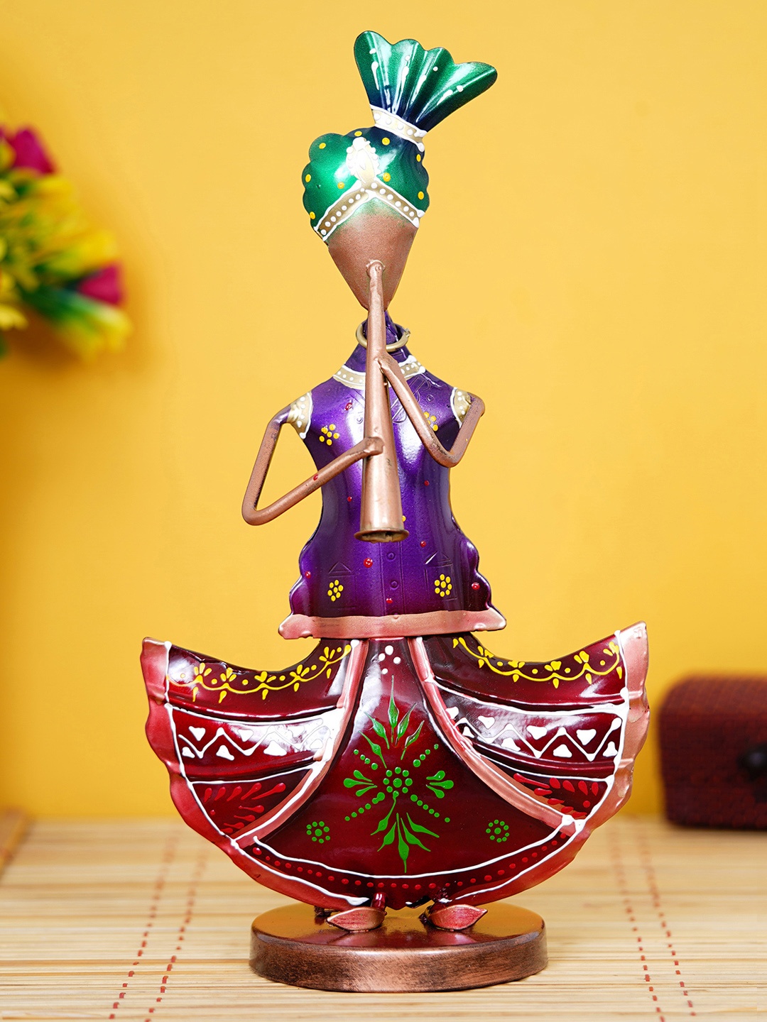 

eCraftIndia Bronze-Toned & Red Tribal Lady Playing Musical Instrument Trumpet Decorative Showpiece