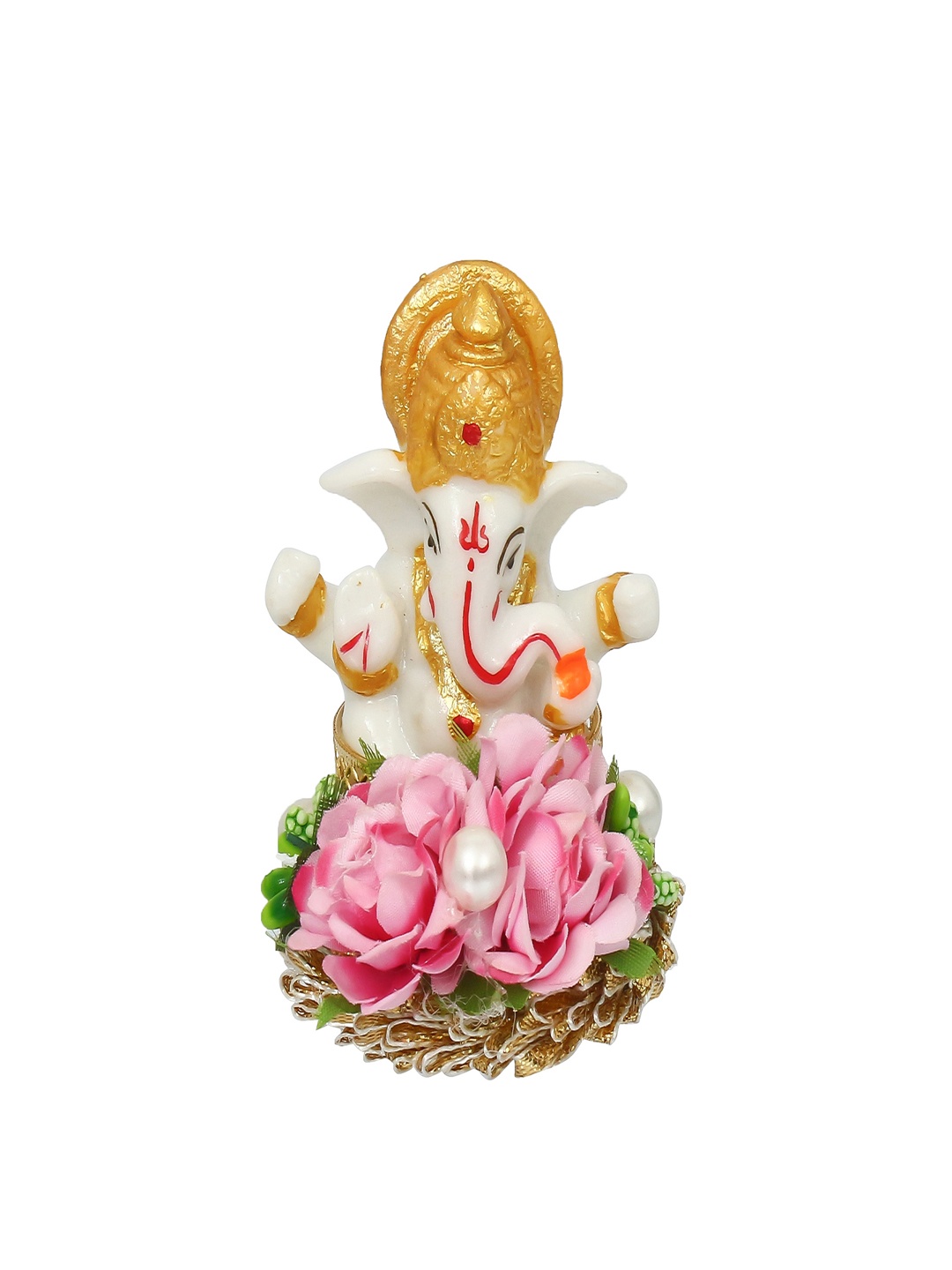 

eCraftIndia Pink & White Handcrafted Lord Ganesha On Decorative Plate Showpiece