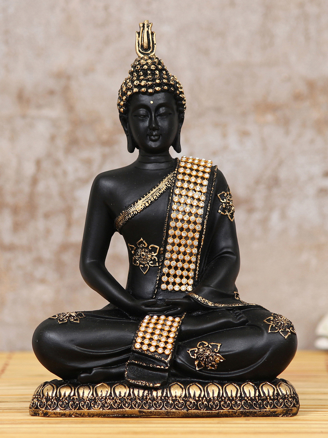 

eCraftIndia Black & Gold-Toned Handcrafted Meditating Lord Buddha Showpiece