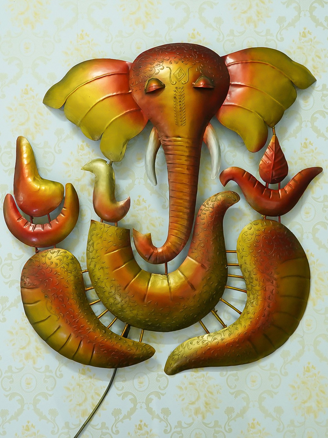 

eCraftIndia Gold-Toned & Brown Lord Ganesha Handcrafted Wall Hanging Showpiece With LED