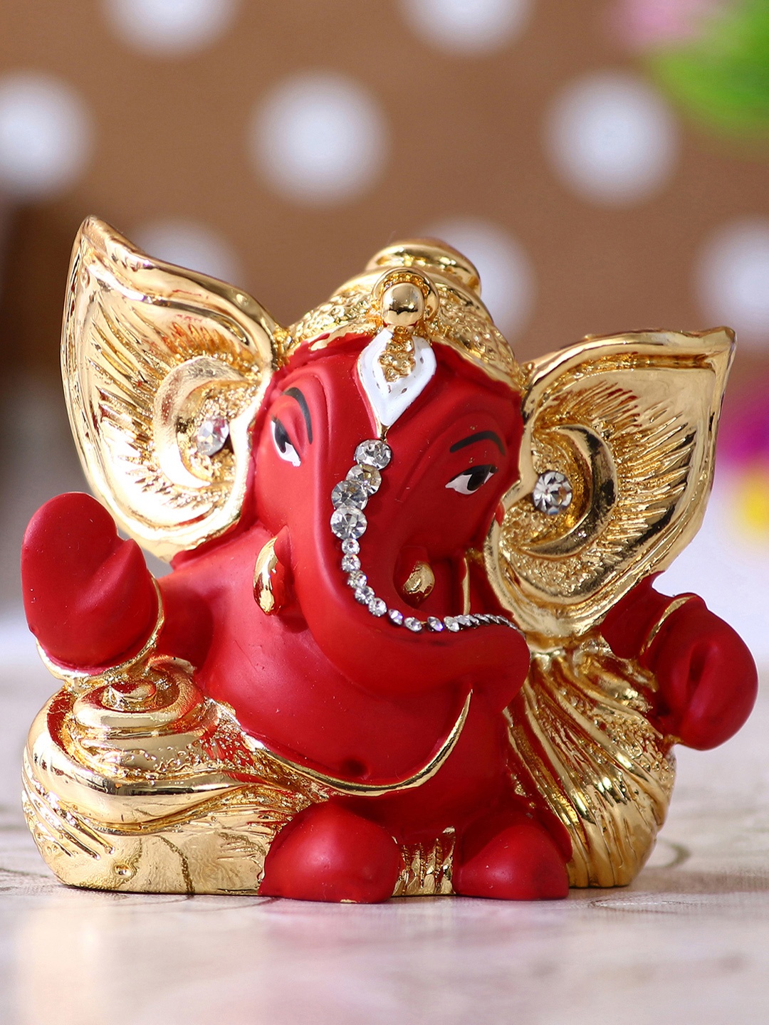 

eCraftIndia Gold Toned & Red Kaan Ganesha Decorative Showpiece
