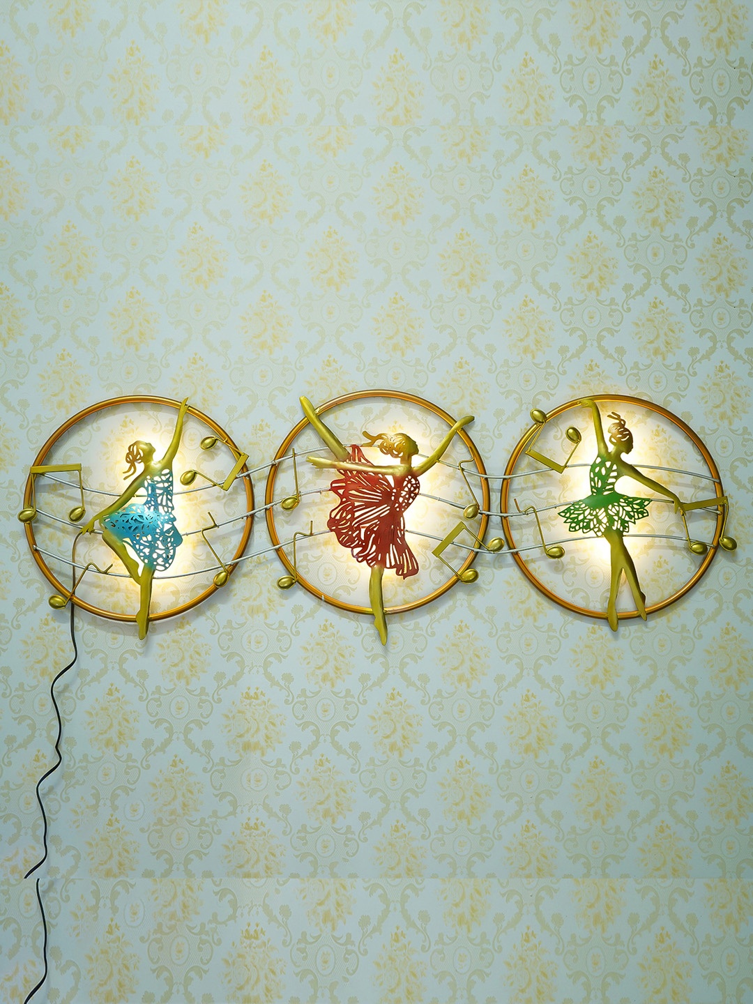 

eCraftIndia Set of 3 Gold-Toned & Red Dancing Lady Handcrafted Wall Hanging