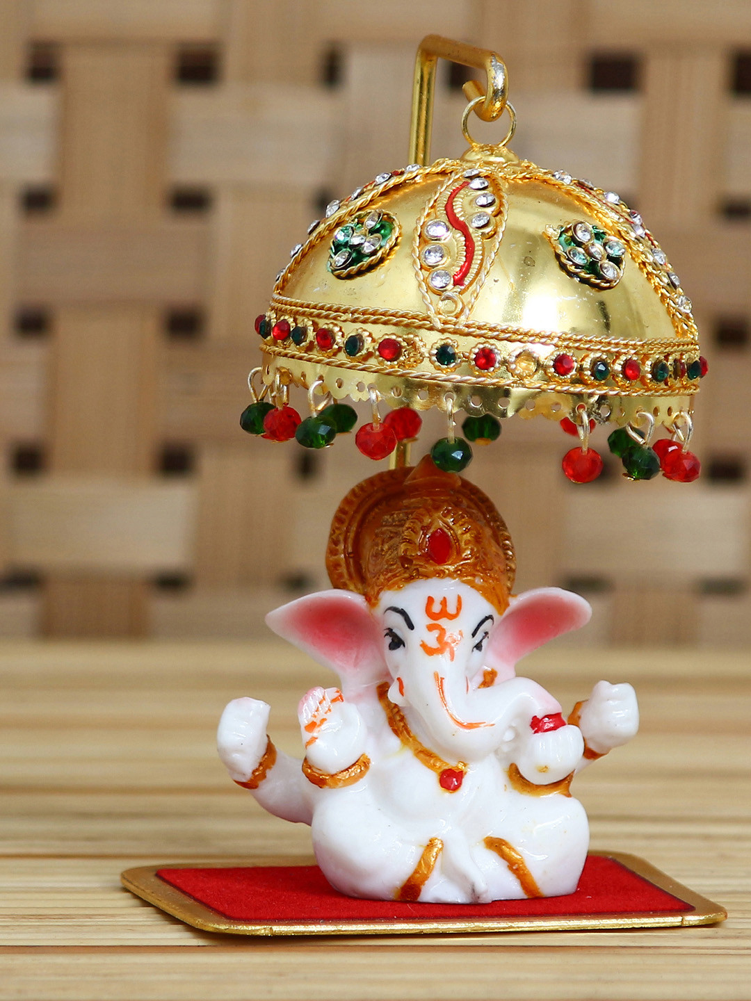 

eCraftIndia Gold-Toned & White Handcrafted Lord Ganesha Showpiece With Chatri