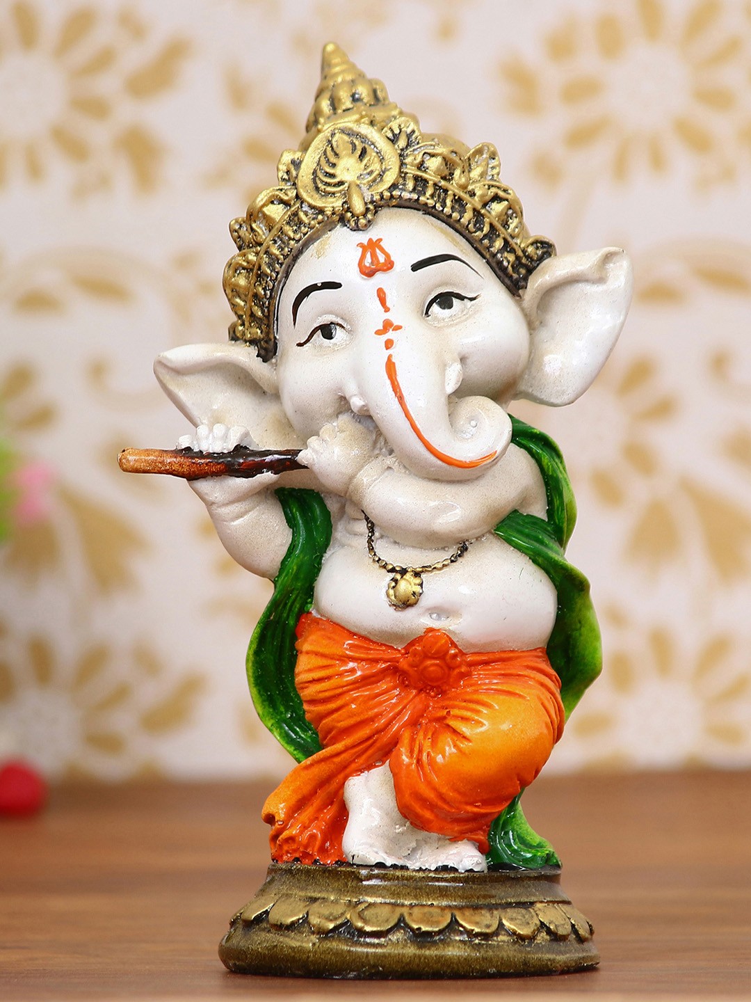 

eCraftIndia Beige & Orange Handcrafted Lord Ganesha Dancing Avatar Showpiece