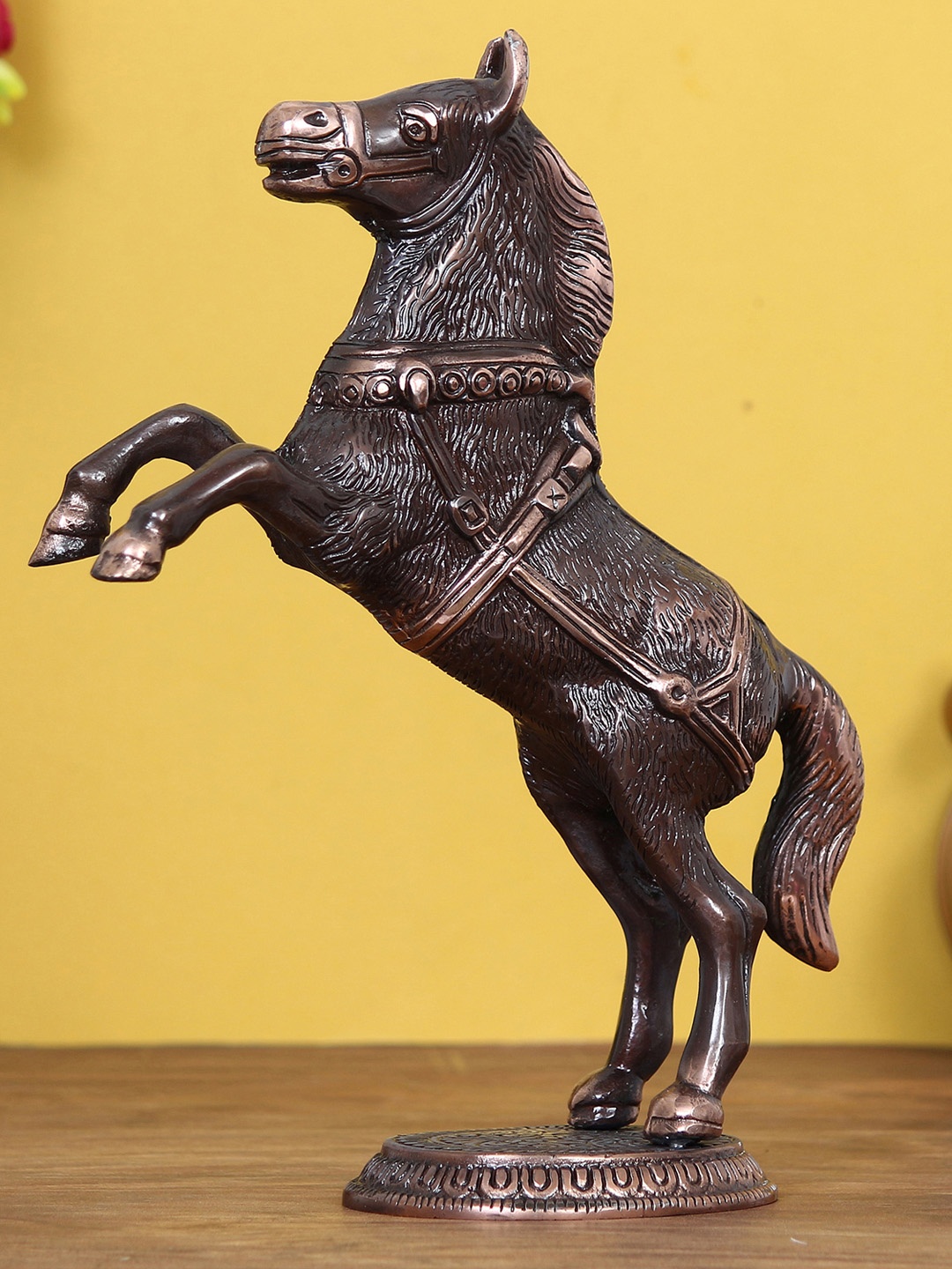 eCraftIndia Copper-Toned Textured Jumping Horse Antique Decorative Showpiece