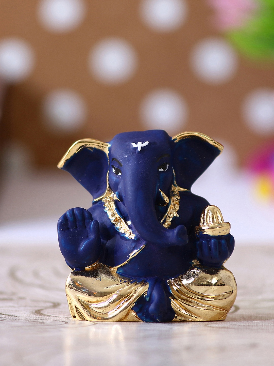 

eCraftIndia Blue & Gold Toned Handcrafted Appu Ganesha Decorative Showpiece