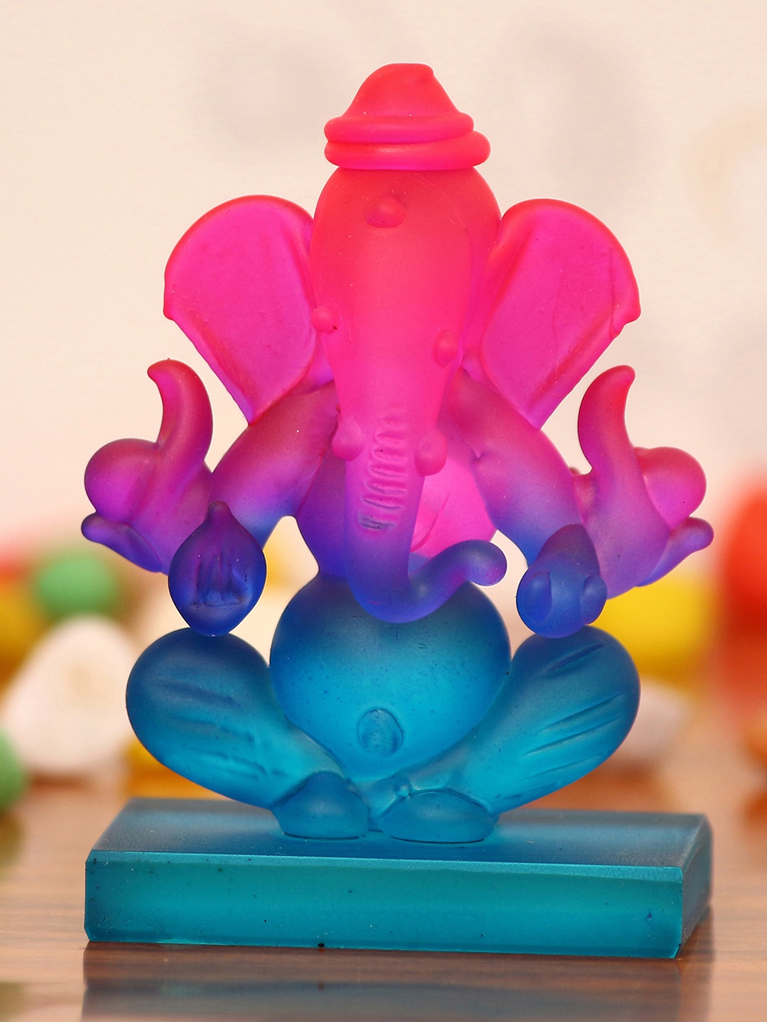 

eCraftIndia Pink & Blue Handcrafted Lord Ganesha Idol Double Sided Crystal Showpiece