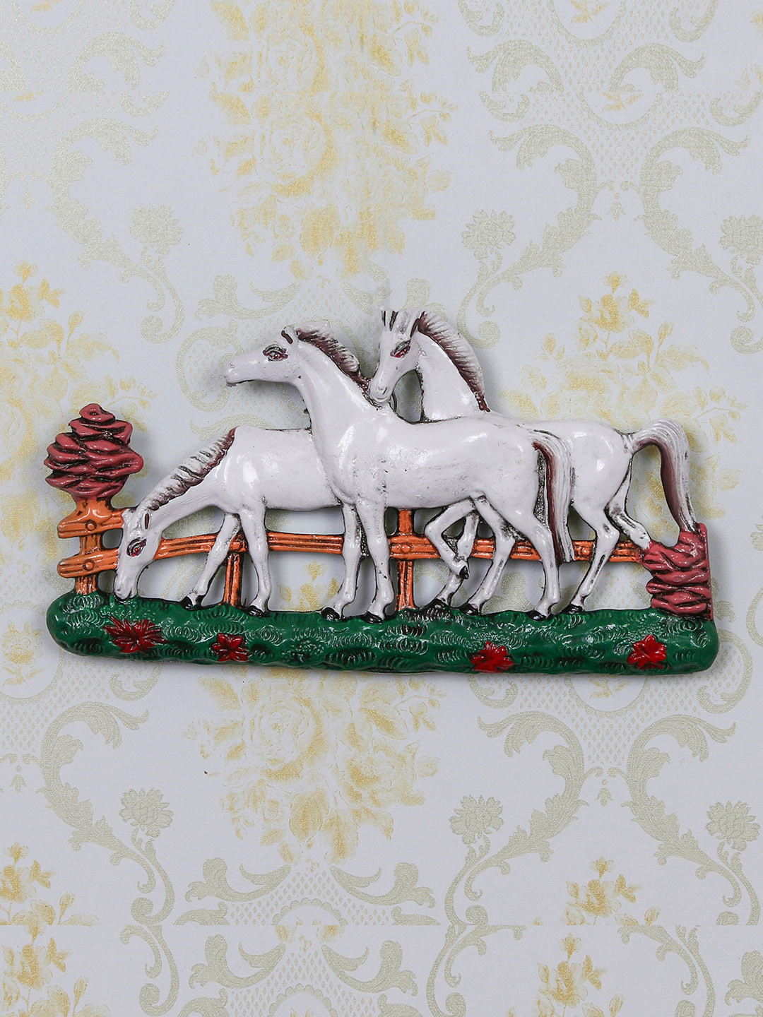 

eCraftIndia Set Of 3 White & Green Horses Decorative Wall Hanging