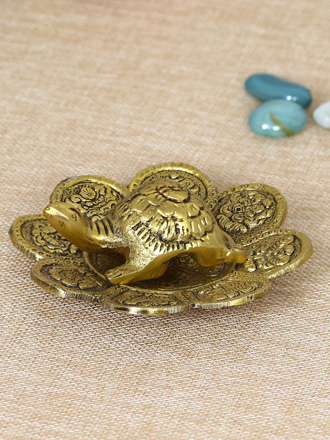 

eCraftIndia Gold-Toned Handcrafted Feng Shui Tortoise With Decorative Plate Showpiece