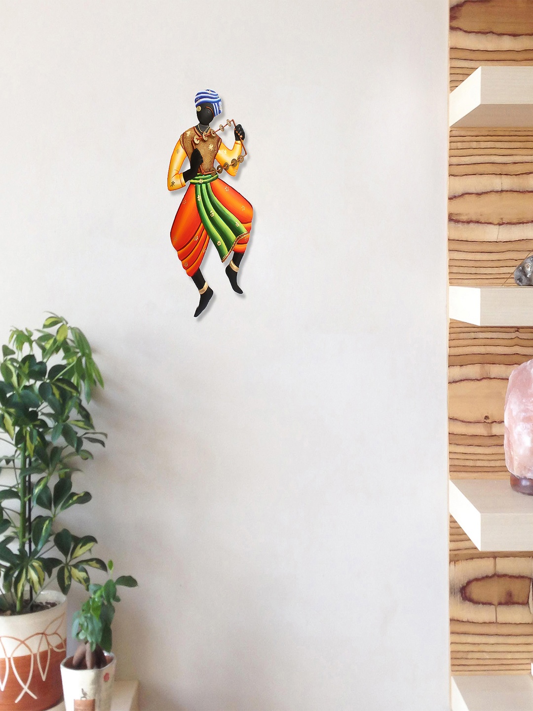 

eCraftIndia Orange & Green Musician Tribal Man Iron Wall Hanging