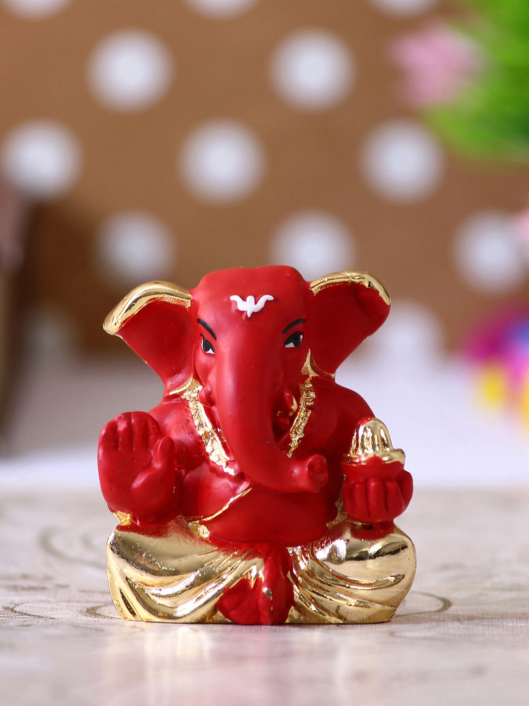 

eCraftIndia Red & Gold-Toned Handcrafted Appu Ganesha Decorative Showpiece