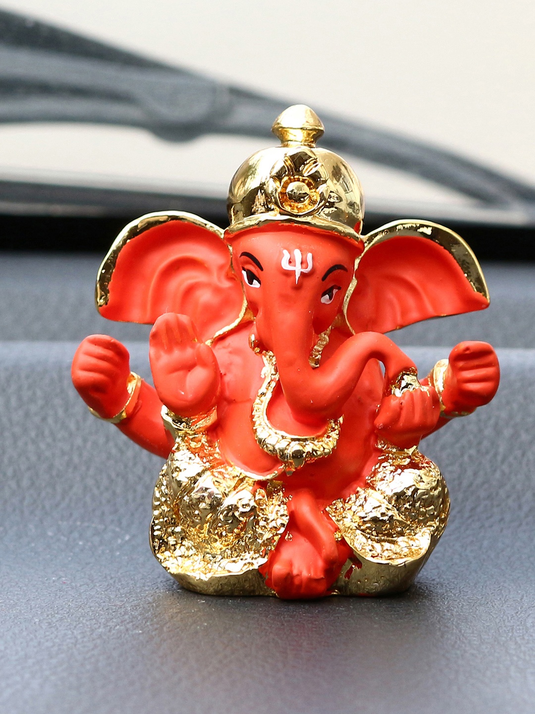 

eCraftIndia Gold Toned & Orange Handcrafted Dhoti Ganesha Decorative Showpiece