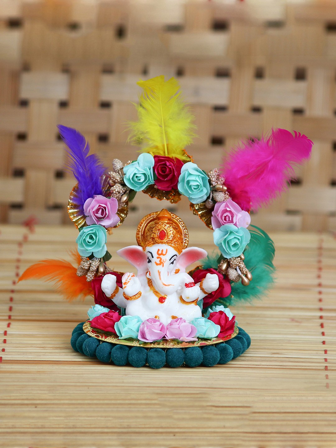 

eCraftIndia Blue & White Lord Ganesha Idol On Decorative Handcrafted Plate Showpiece